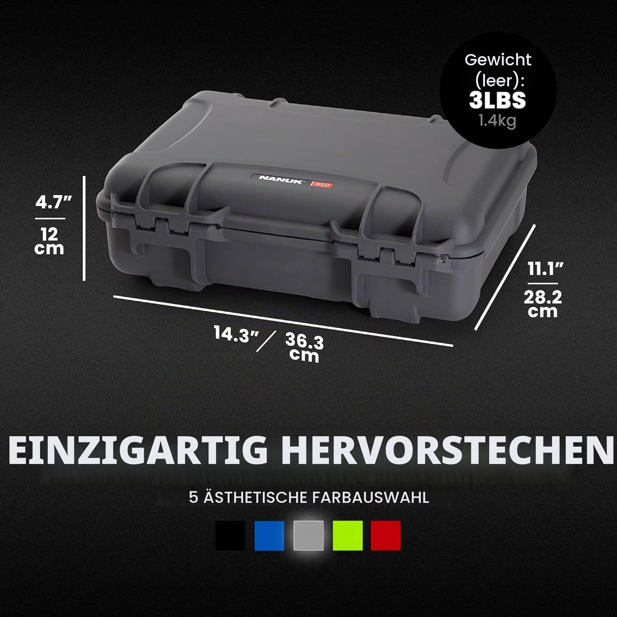 Nanuk 910 – Wasserdichter Schutzkoffer aus NK-7-Kunststoff mit individuell anpassbarem Schaumstoff-Einsatz (36 13.2" – Bild 4
