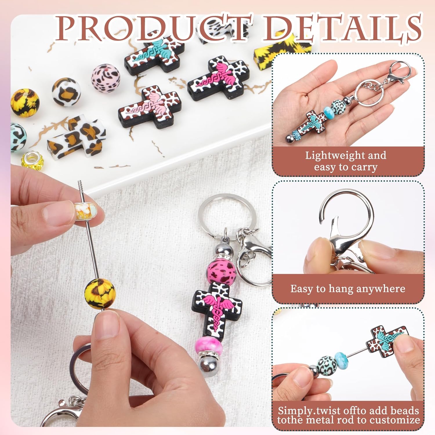 116PCS Beadable Keychain Kit with Jesus Cross Silicone Beads, Christian DIY Keychain Making Kit with Beadable Keychain Bars, Tassels & Clasps, Faith Craft Supplies for Church Groups, Women & Teens