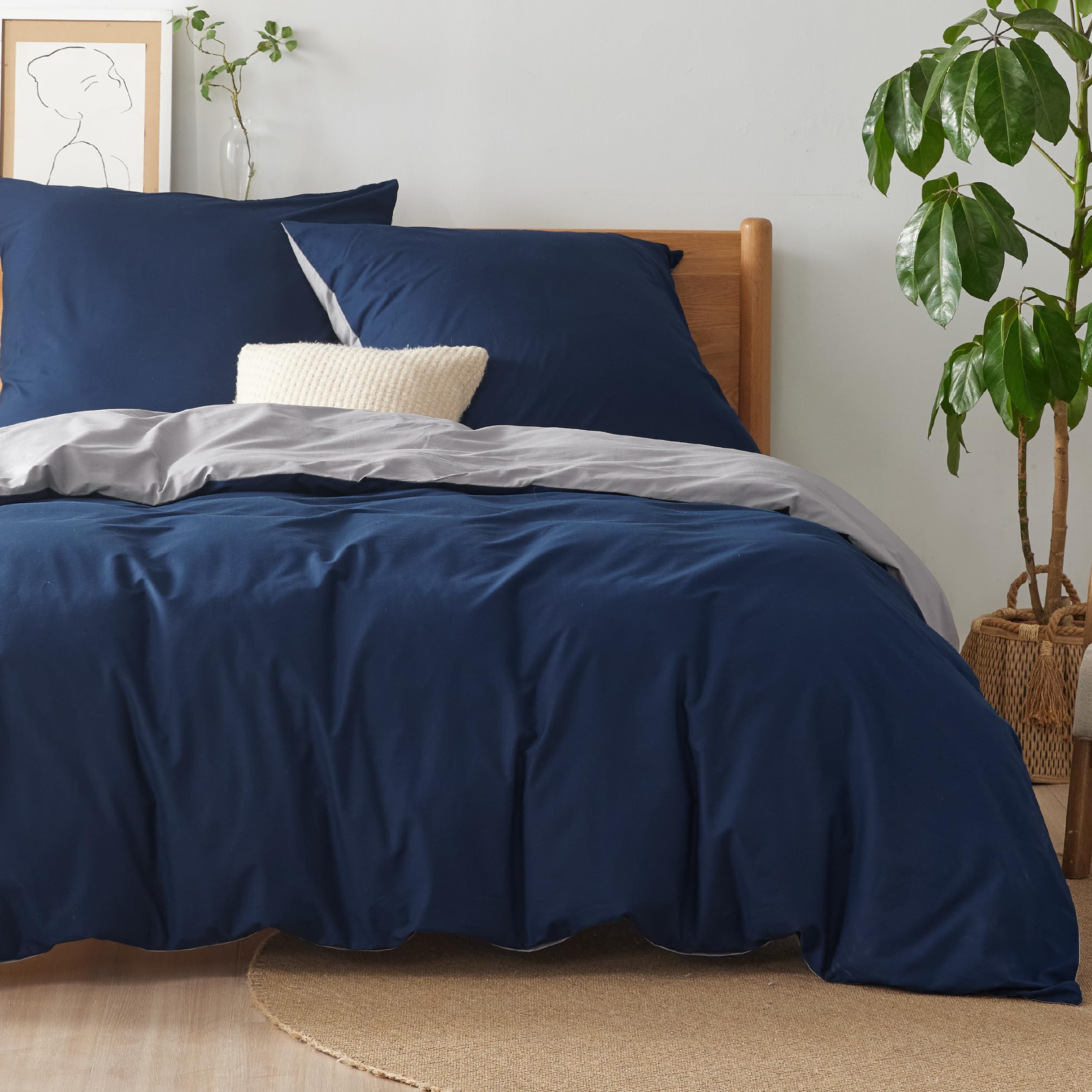 BEDSURE Bettwäsche Bettbezug Baumwolle Bettwäsche-Sets mit Kissenbezug, Duvet Cover mit Reißverschluss Einfarbig