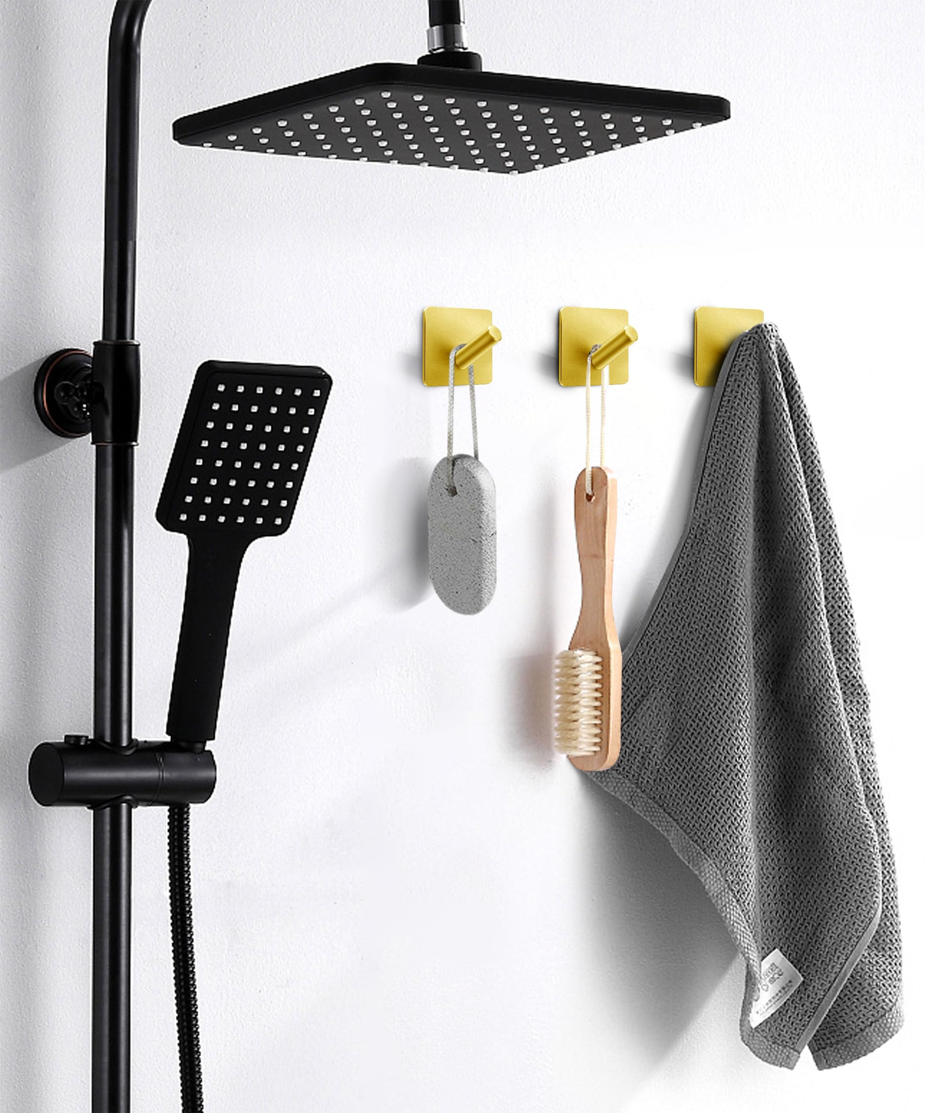 xdgeLoad Ganchos adhesivos resistentes, paquete de 8 ganchos adhesivos para toallas de baño, ganchos de pared adhesivos para baños/abrigos/batas/cocina, ganchos autoadhesivos sin perforación, acero