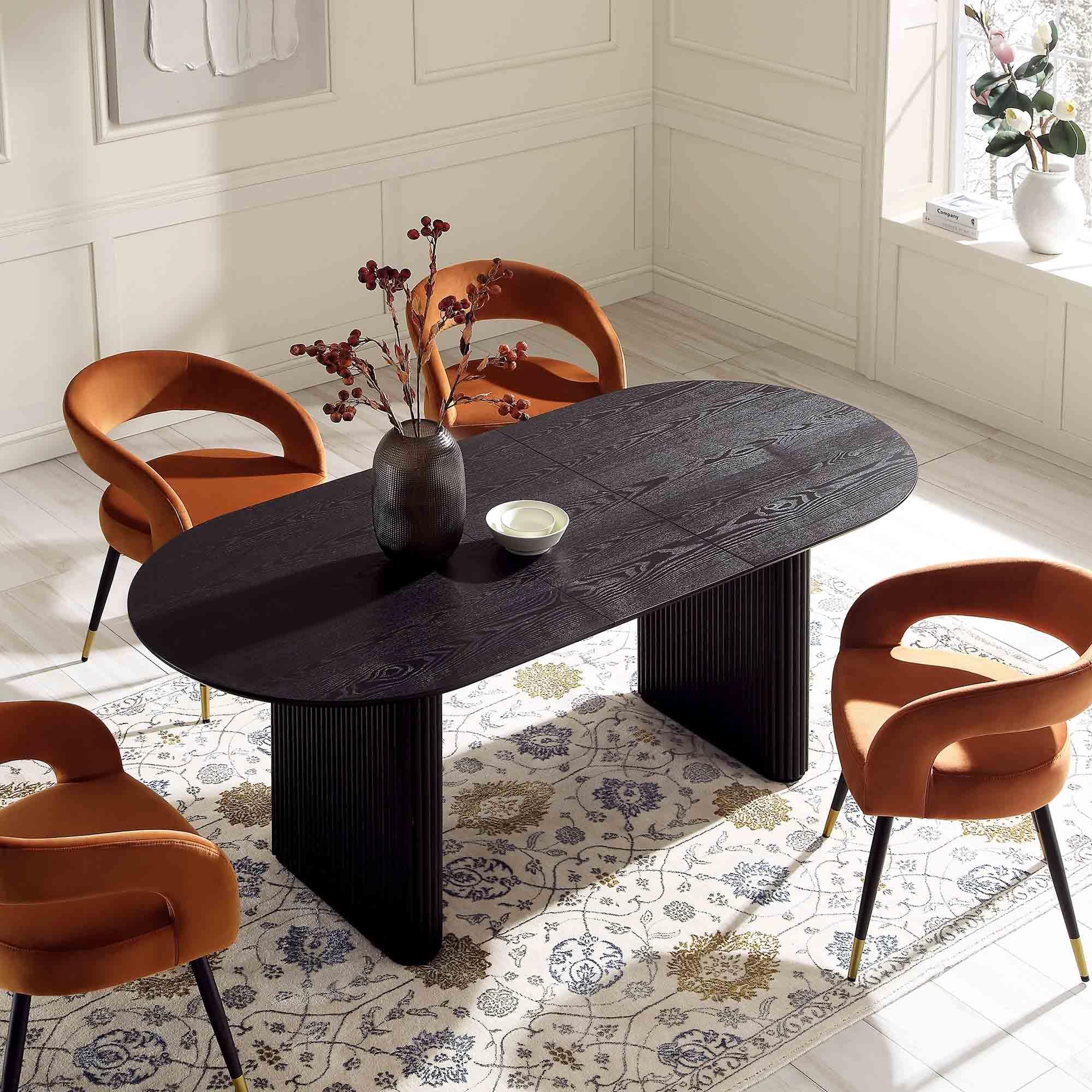 Modern Oval Dining Table – Black Solid Wood Dining Table for Living Room – Sleek Minimalist Design for Modern (Only Table).
