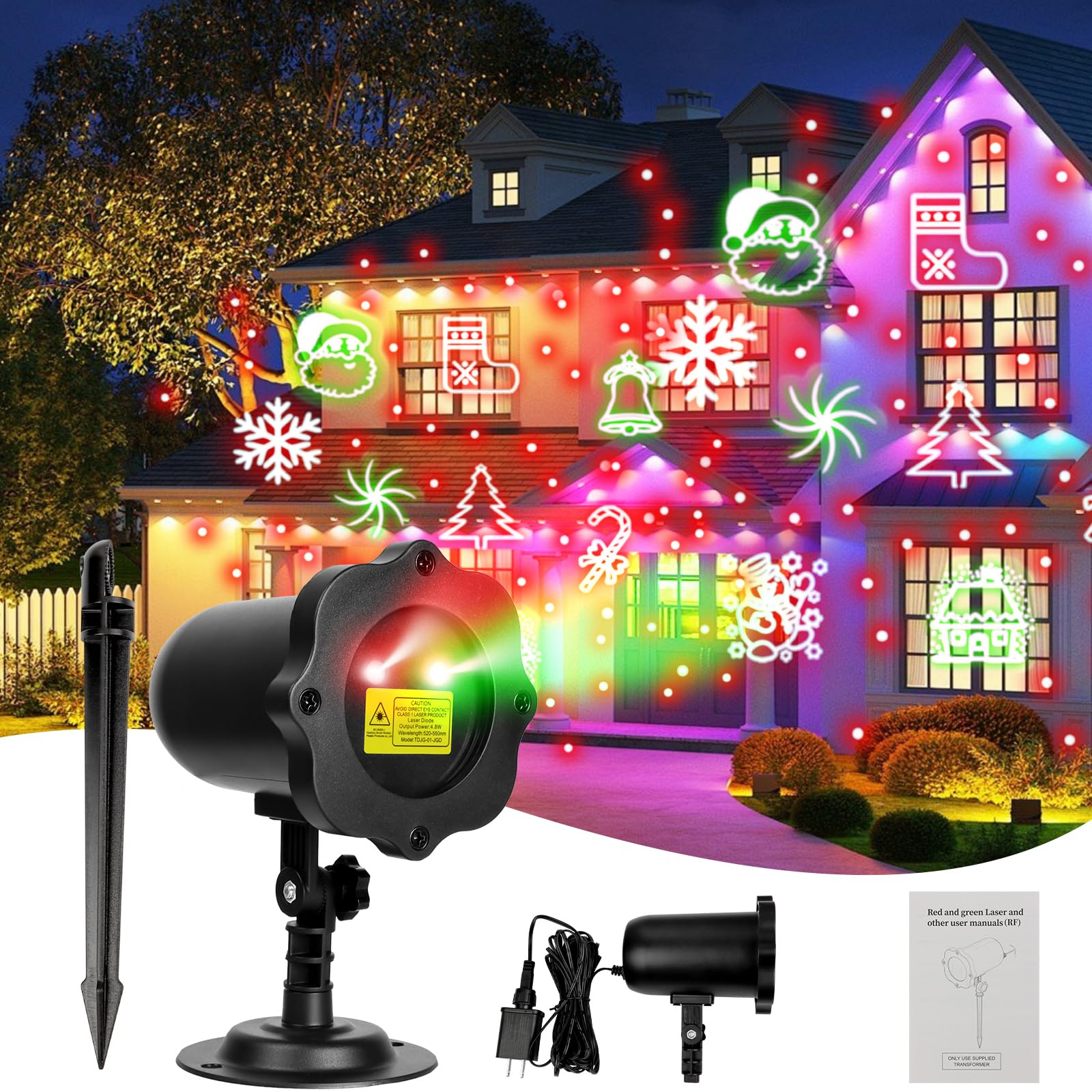 Weihnachts-Projektor-Lichter für den Außenbereich, LED-Weihnachtslicht mit 16 Weihnachtsmustern mit Fernbedienung, wasserdichter Schneeprojektor für Weihnachten, Geburtstagsparty, Feiertage