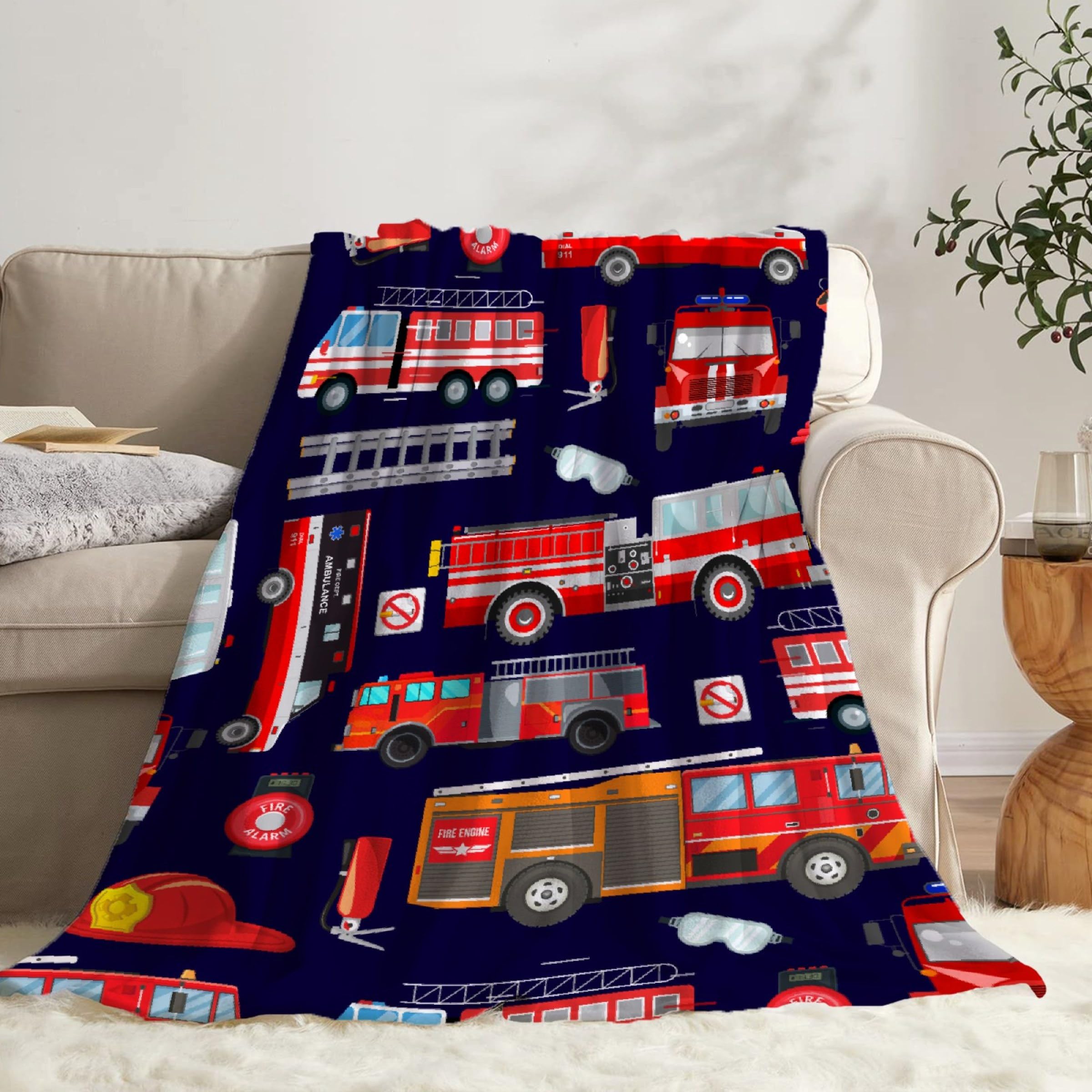 Fire Trucks Blanket Gifts Fire Trucks Throw Blankets for Boys Girls Super Soft Fleece Flannel Air Conditioning Fire Trucks Blanket for Couch Bed 50x40 in for Kid