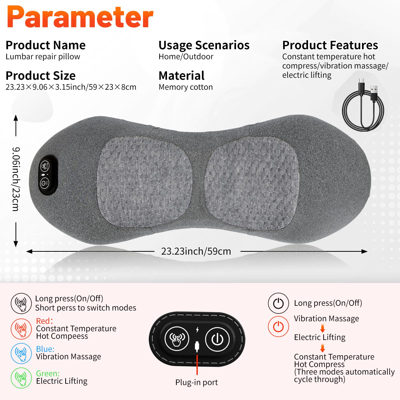 3 in 1 Rückenmassagegerät mit Massage und Wärme, Ergonomische Lendenstütze aus Memory Foam, Rückenstütze für Büro Auto und Zuhause mit Air Lift Funktio