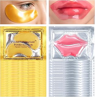 PERVALA 30PCS Collagen Lip Masks & 24K Gold Under Eye Patches - Hydrate Lips, Reduce Puffiness, Dark Circles & Fine Lines