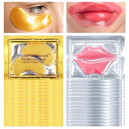 Miniatura 1 de 30 máscaras de labios y máscara para debajo de los ojos, parches de colágeno de oro de 24 quilates para ojos hinchados, máscaras de labios rosas,
