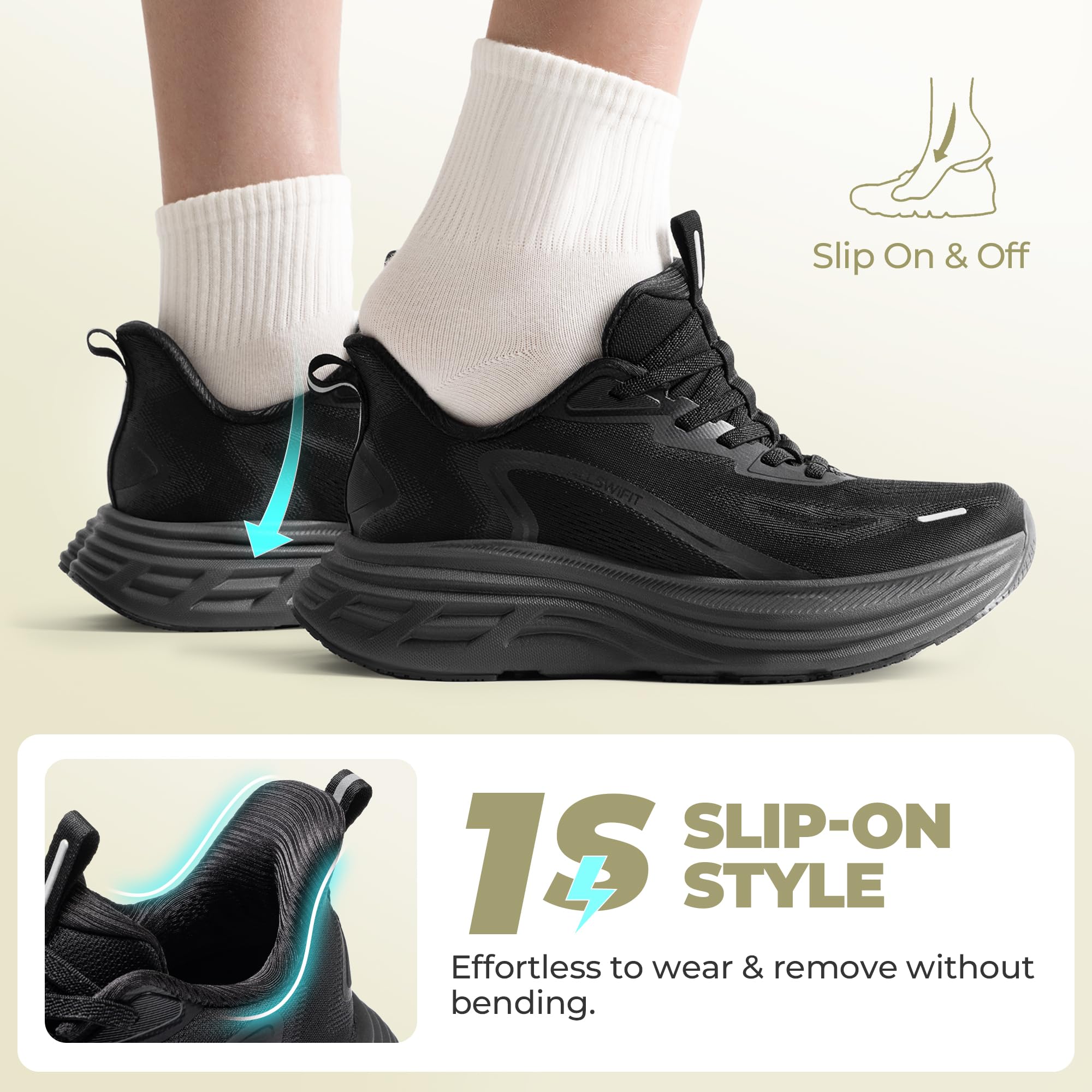 ALLSWIFIT Damskie wsuwane buty do chodzenia trampki do biegania | Bez użycia rąk, poduszka, tenis, antypoślizgowa, wygodna, trening, siłownia, sport, atletyczna, moda, ActiveBreeze2.0