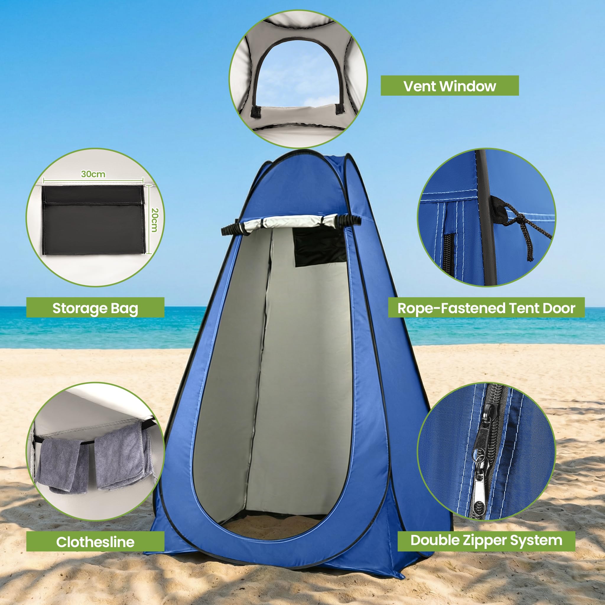 ROPODA Tente de Douche Pop Up, Tente de Douche Camping avec Sac de Transport, Automatique Instantanée Cabinet de Changement, Imperméable, Anti-UV,pour Le Camping,Plage, Pique-Nique,Pêche
