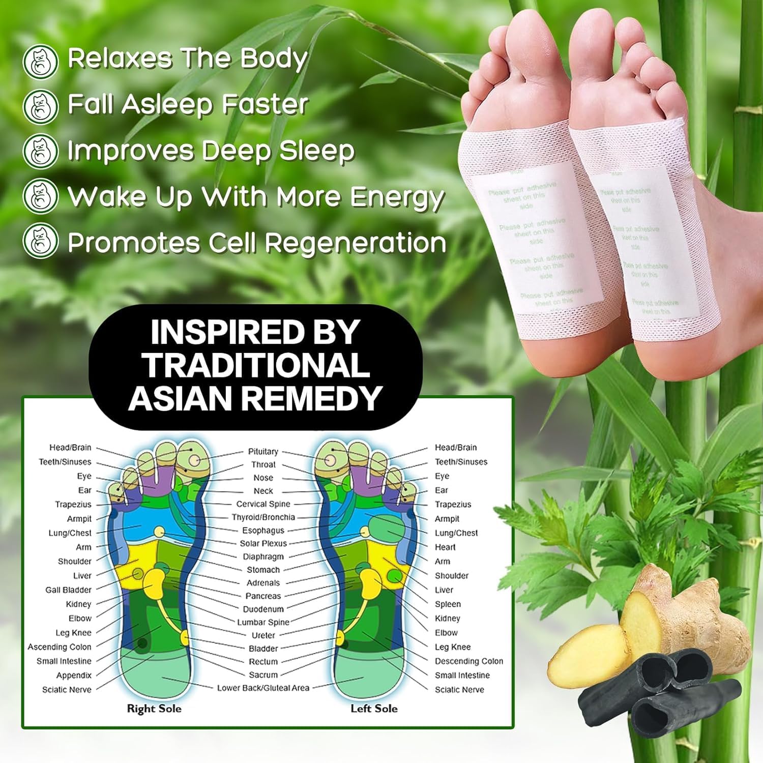 RIDHMIN Foot Patches 10 Pcs– Natural Cleansing Foot Pads with Bamboo Vinegar & Ginger, Improves Sleep, Relieves Stress, Promotes Relaxation & Toxin Removal – Pack Of 1(10 Pcs) 3