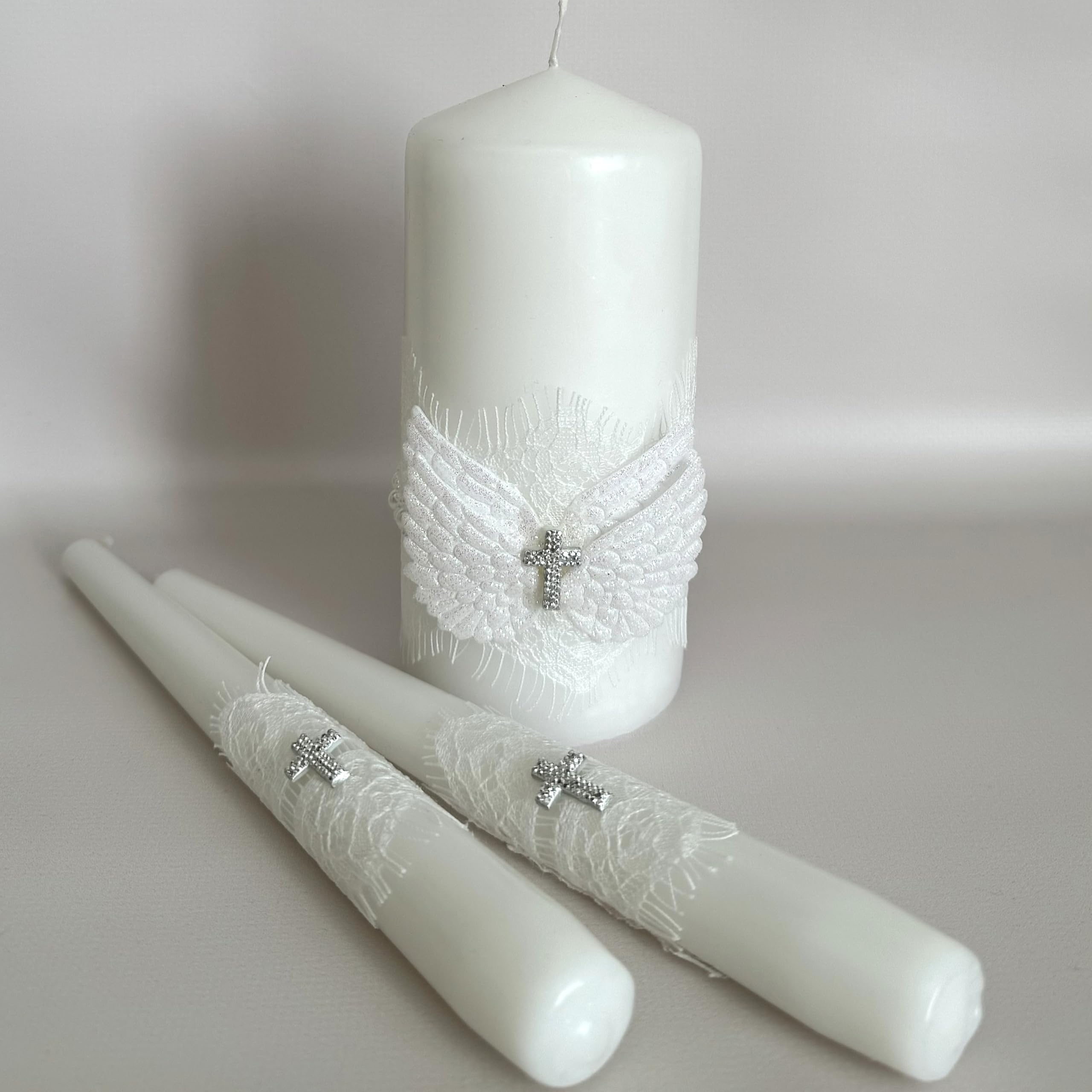 Magik Life Unity Candle Set for Wedding - Wedding Unity Set for Reception and Ceremony - 6” Pillar Candle & Two 10” Taper Candles -Unity Candles- Marriage Unity Ritual-White