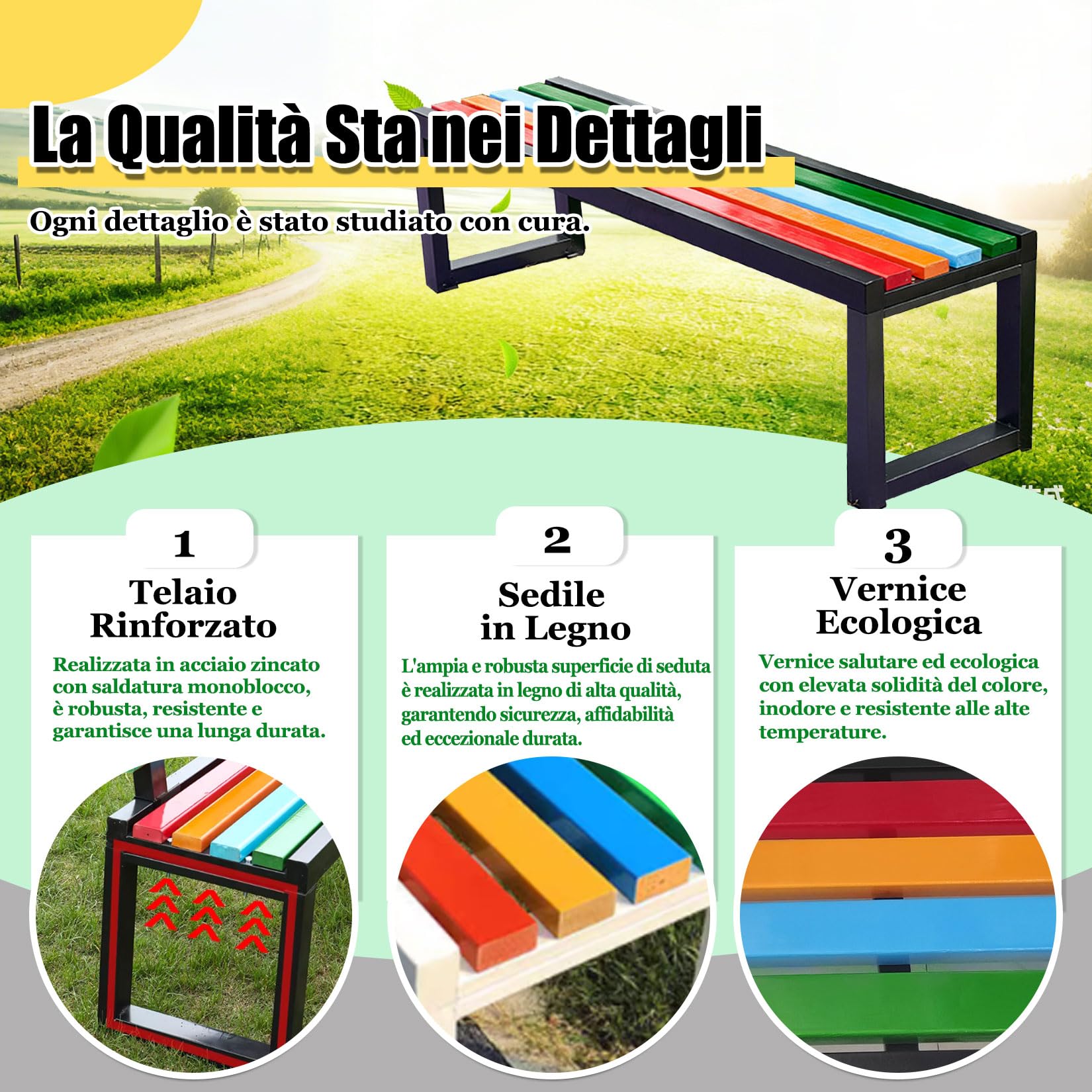 Panchina da Giardino in Ferro,Panca da Giardino,Panca da Pranzo per 2-3 Persone con Seduta a Doghe 100×40×45cm Bianco Seduta Doghe in Legno Naturale,da Esterno,Balcone o Terrazzo