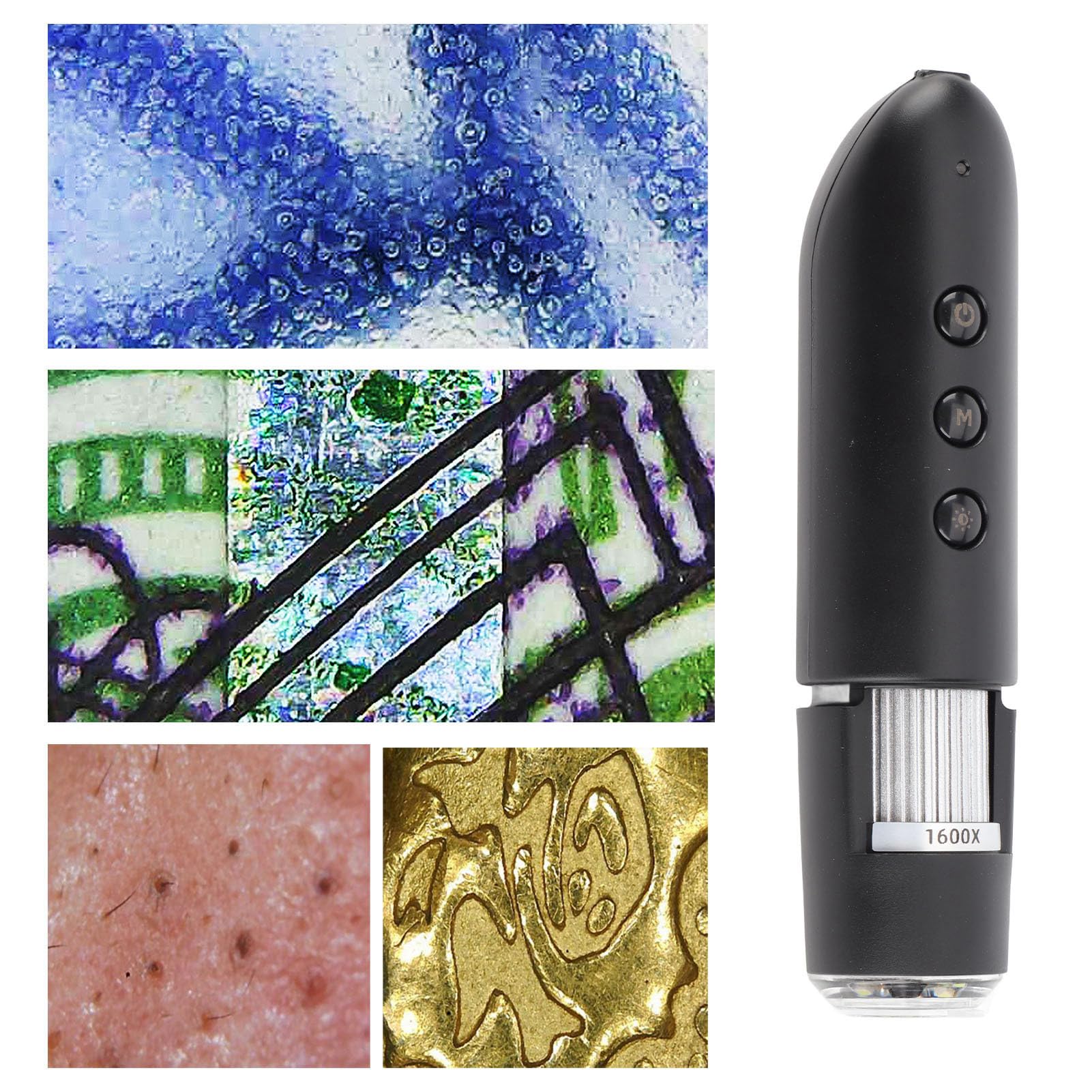 Microscopio Digital Inalámbrico, Detector de Pelo de Piel con Aumento de 1600X, Microscopios Portátiles WiFi, Lupa HD con Luz LED, Analizador de Piel