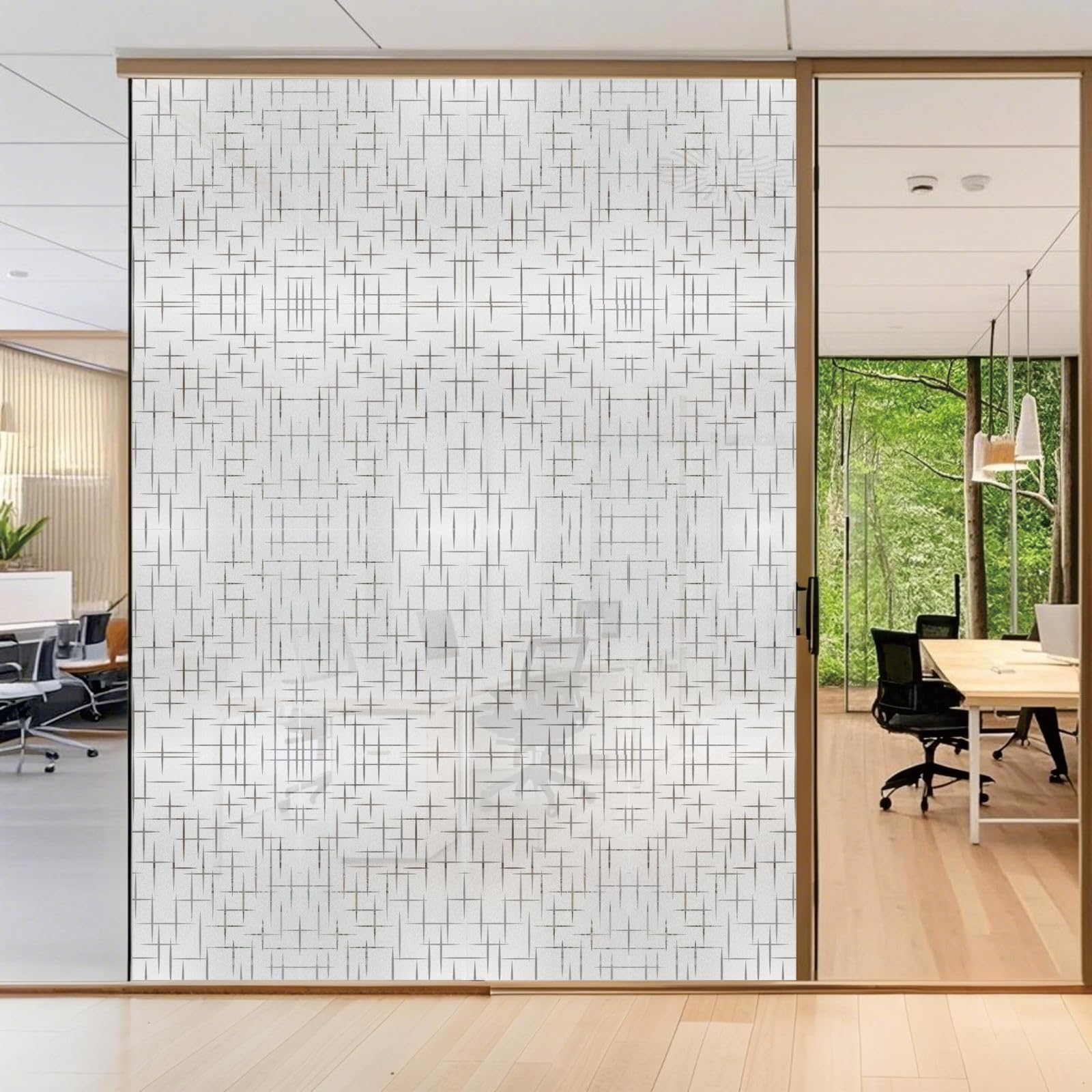 Window Privacy Film 85 x 115 cm Blocks UV Static Cling No Glue Removable Heat Cotrol, Privacy Protection, Glass Windows Frosted, Opaque Removable Film for Home Office, Star