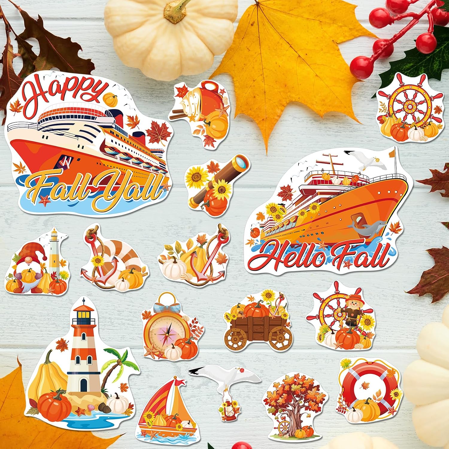 Fall Cruise Door Decorations Magnetic - Cosmisun 16Pcs Happy Fall Cruise Door Magnets Pumpkin Gnome Cruise Ship Door Decorations Thanksgiving Magnet Stickers for Autumn Harvest Carnival Cabin Fridge image 3