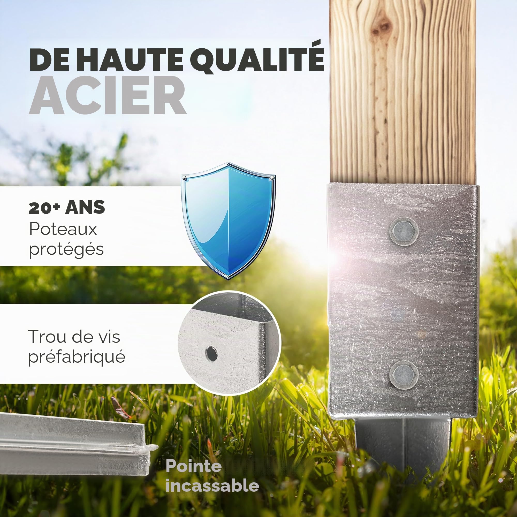 Novatool Lot de 6 douilles de sol à enfoncer 71 x 71 x 750 mm - Douille de sol - Support de poteau - Poteaux en bois - Douille à enfoncer - Piquet à enfoncer - Galvanisé - Avec vis