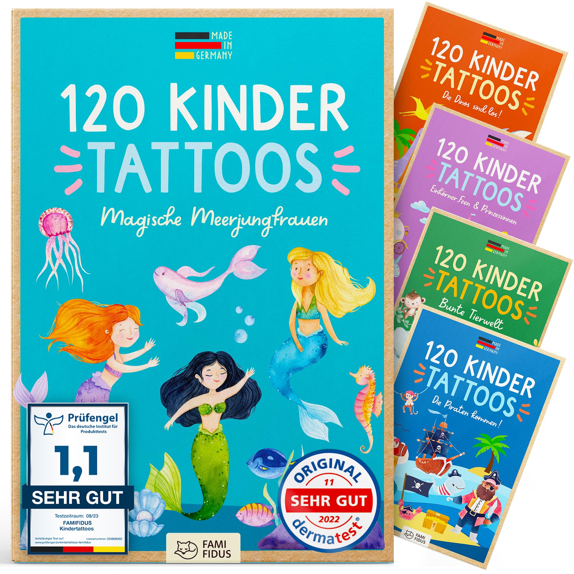 Famifidus 120 Kinder Tattoos hautfreundlich I Zauberhaftes Geschenk für Mädchen und Jungen I Dermatologisch SEHR GUT I Tattoo Kinder Made in Germany I Tattoo für Jungs & Mädchen