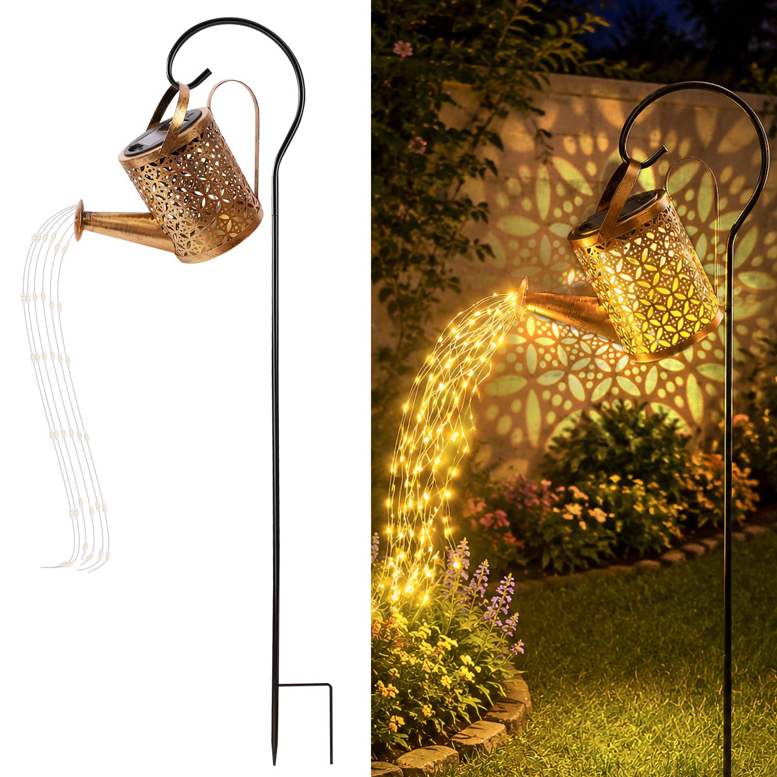 Adiwo Solar Watering Can Lights, Outdoor Garden Watering Can Lantern with Cascading Lights, Waterproof for Backyard Yard Lawn Pathway Patio, Garden Ornaments for Women Mum Grandma, Warm White