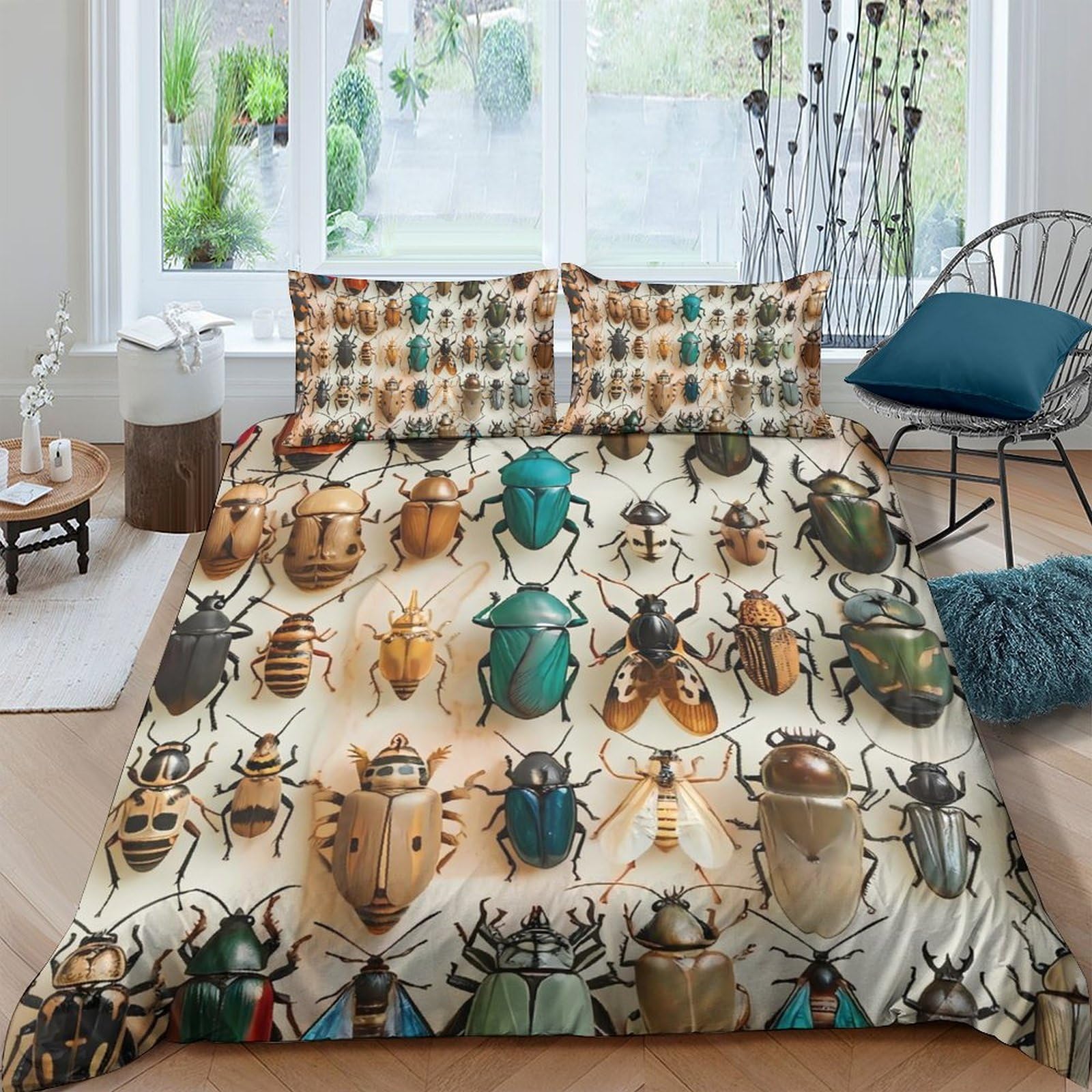 Ctjqhvkz Style-5 3D Printed Insect Illustration Fitted Sheet Microfiber Soft Breathable Beetle Pattern Mattress Cover Bedroom Decor Single（135X200cm）