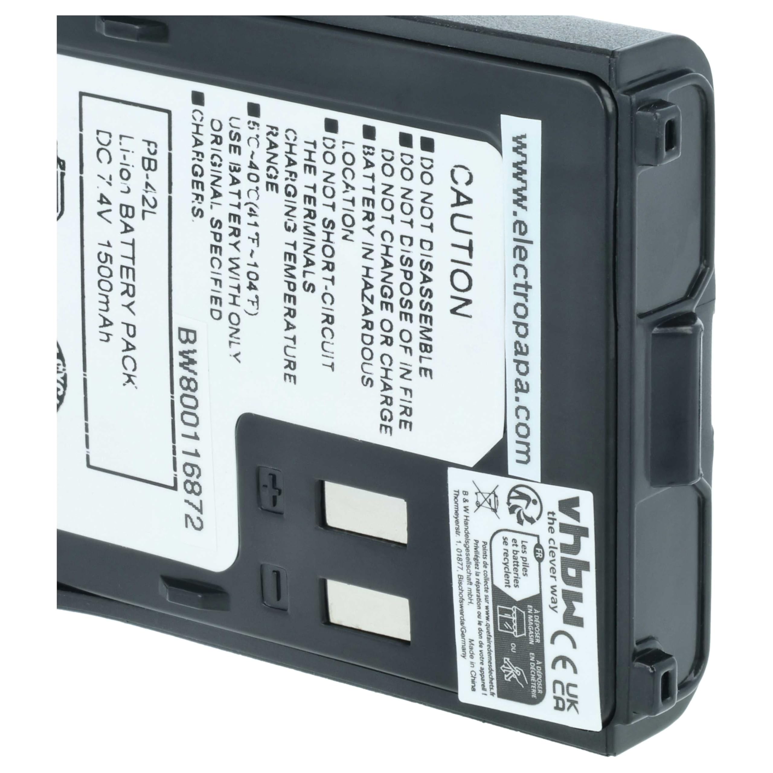 vhbw batteria compatibile con Kenwood TH-F6, TH-F6A, TH-F6E, TH-F7, TH-F7A, TH-F7E, TH-FTE radio (1500mAh, 7,4V, Li-Ion)
