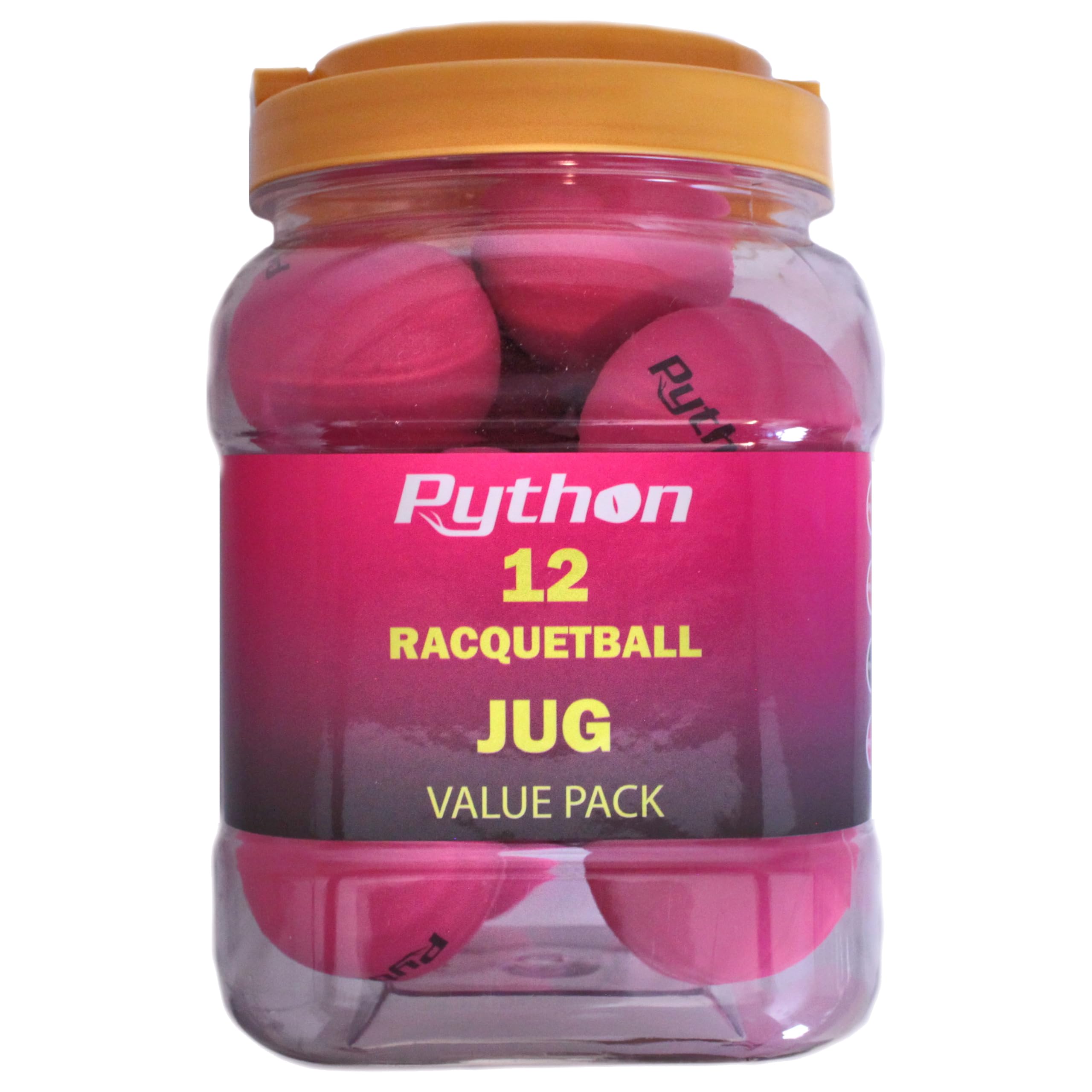 Python (Pink) Racquetballs (Super Fast w/Optimal Visibility)(Value Pack - 12 Ball Jug)