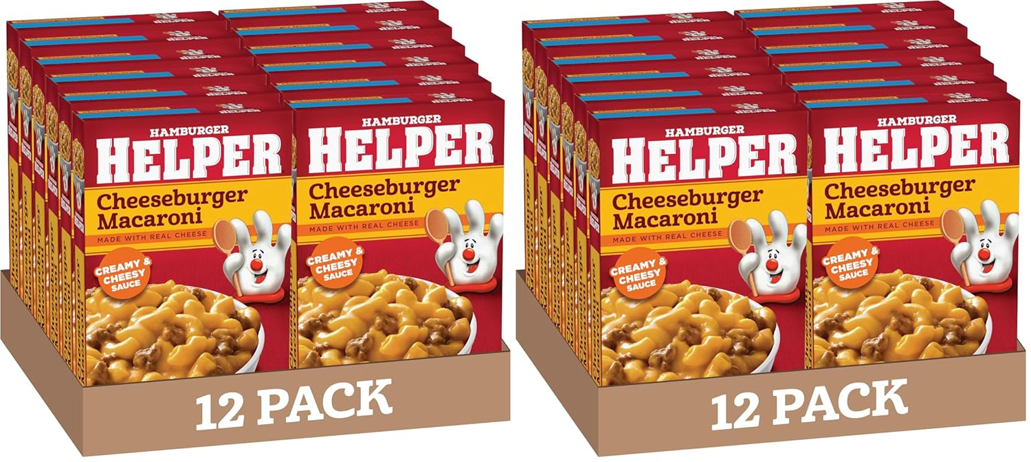 Hamburger Helper Cheeseburger Macaroni Pasta Meal (6.6 oz - 24 Pack) No Artificial Flavors, Ready in 3 Easy Steps, Quick Meals for Midweek Dinners, Busy Evenings & Families On-the-Go