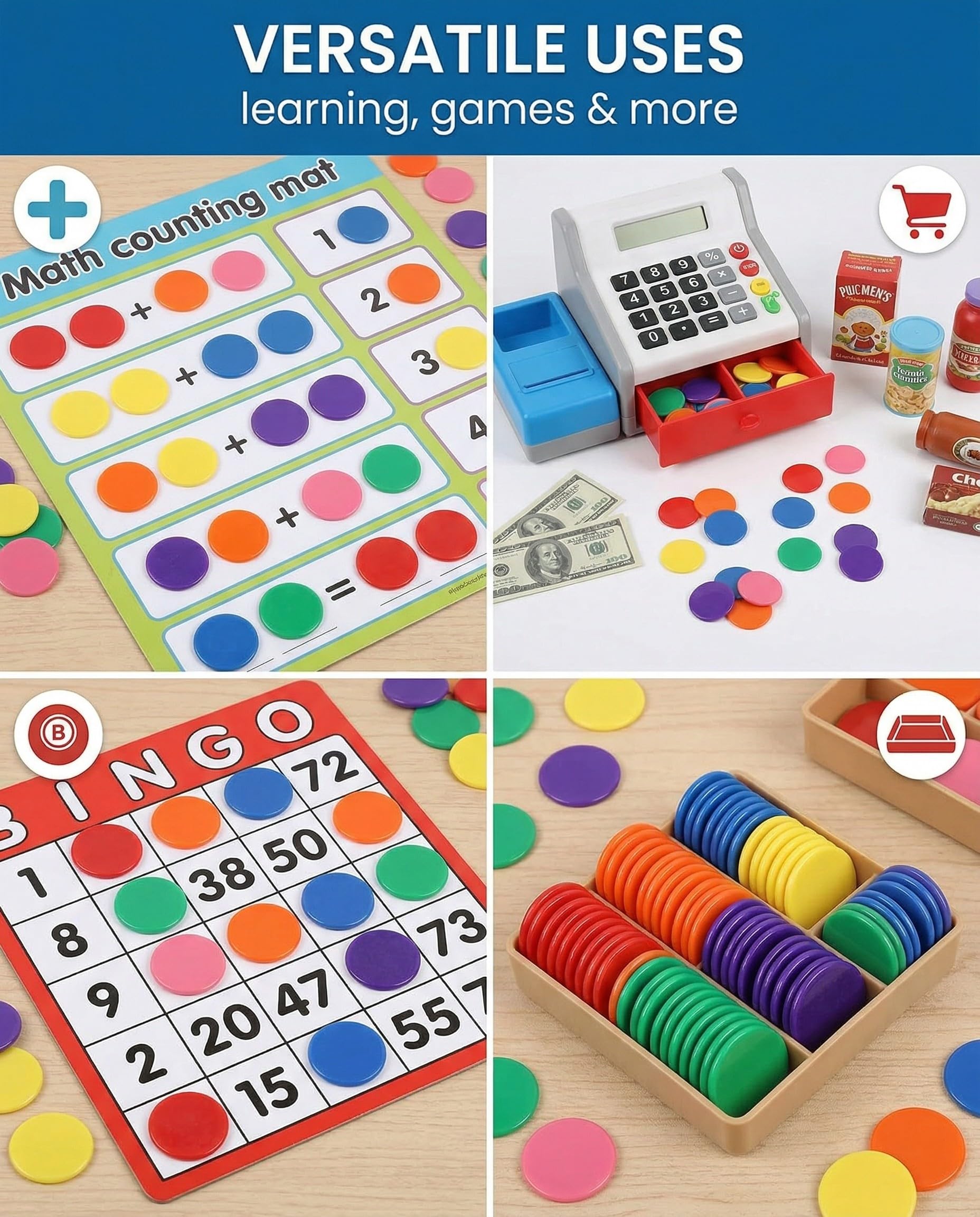 100 Pcs Fiches da Gioco in Plastica,7 Colori, 25mm, per Matematica, Conteggio, Bingo, Carrello Spesa, Token Autoscontro, Giochi Educativi per Bambini