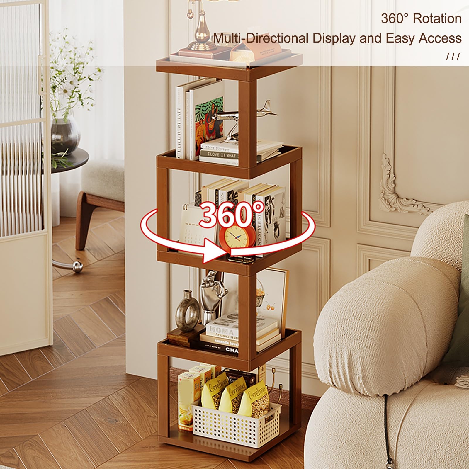 Libreria Girevole Scaffale Girevole In Legno Libreria Geometrica Aperta, Stile Industriale Vintage Organizer Pavimento per Libri In Piccoli Spazi(95cm/37.4in)