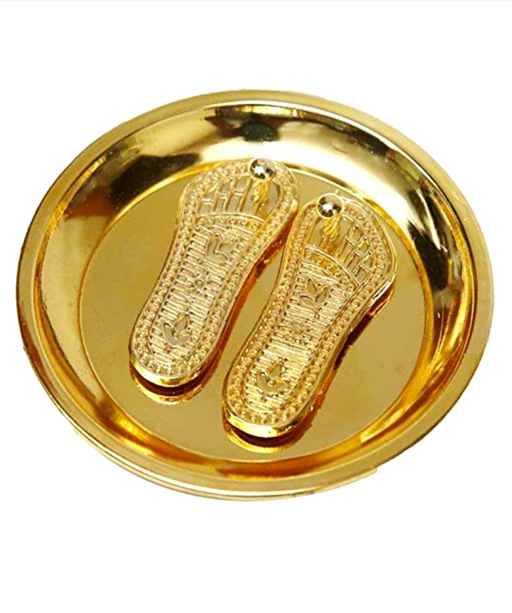 JV trader's Gold Plated shri maa laxmi charan paduka with Plate Hindu Religious Diwali Pooja Article fengshui Home and Office
