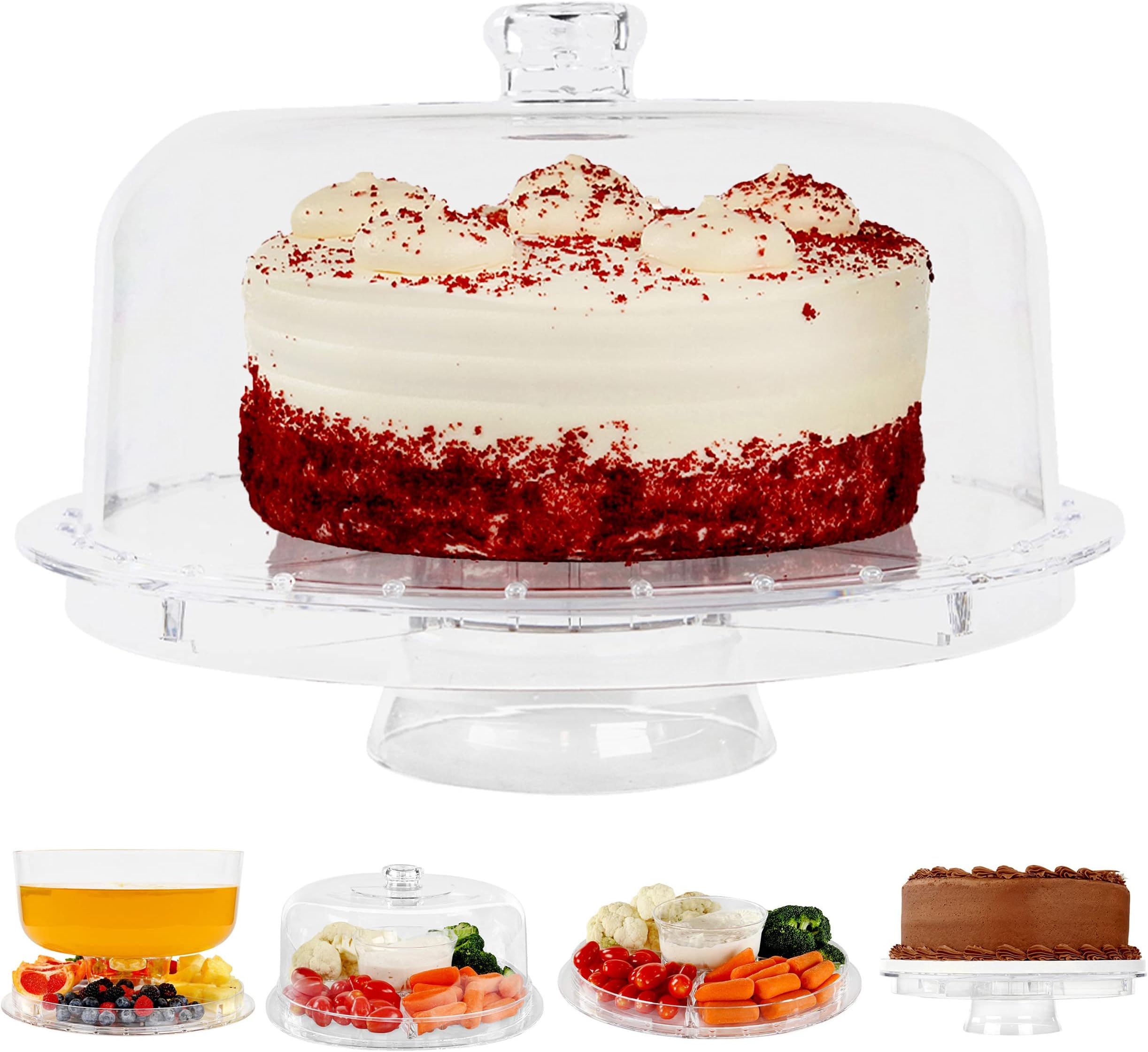 Yungyan 3 Sets Acrylic Cake Stand with Dome Lid Serving