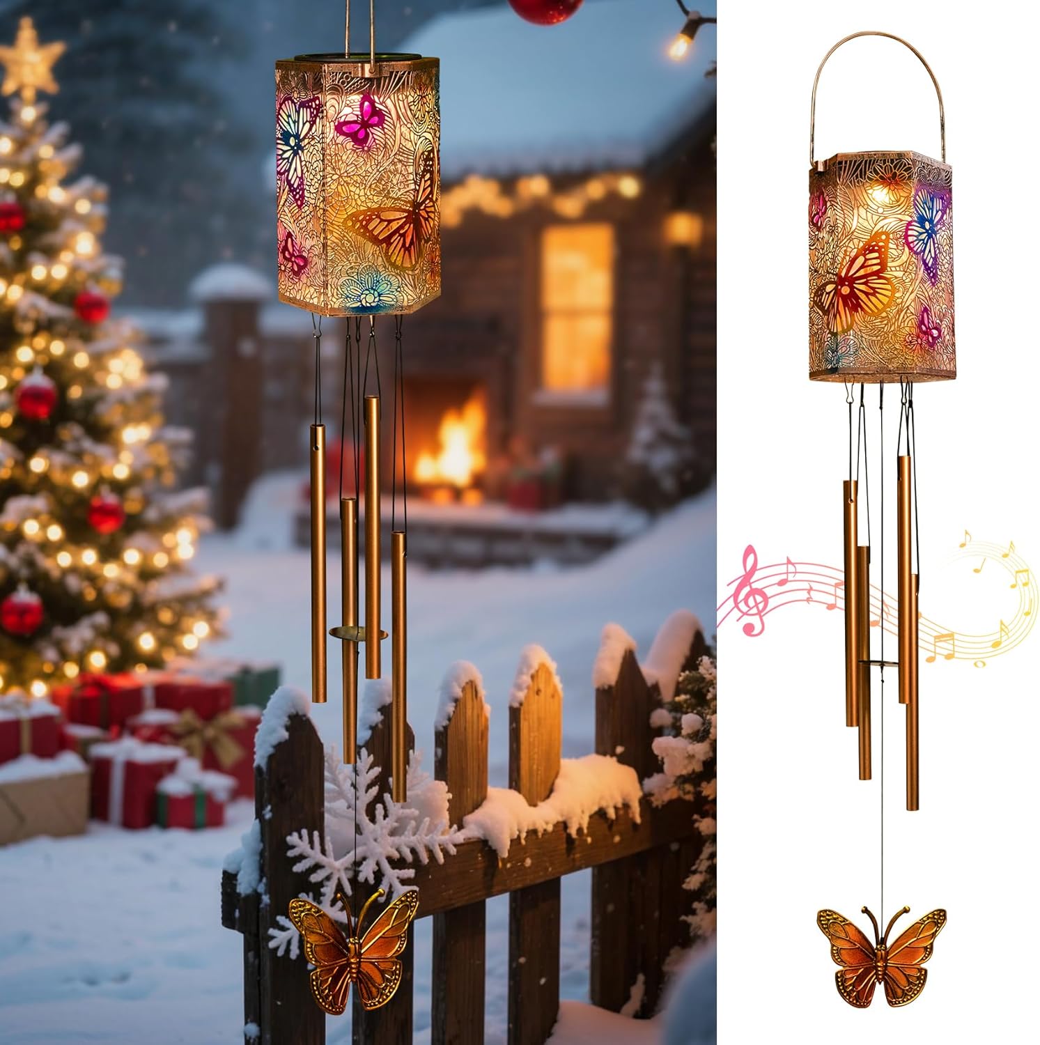 Homeimrpo Solar Wind Chimes Lights for Outside, Butterfly 3D Multicolor Waterproof Solar Lantern Chimes Outdoor Lights Hanging Decor for Garden, Porch, Yard Gifts for Mom Grandma