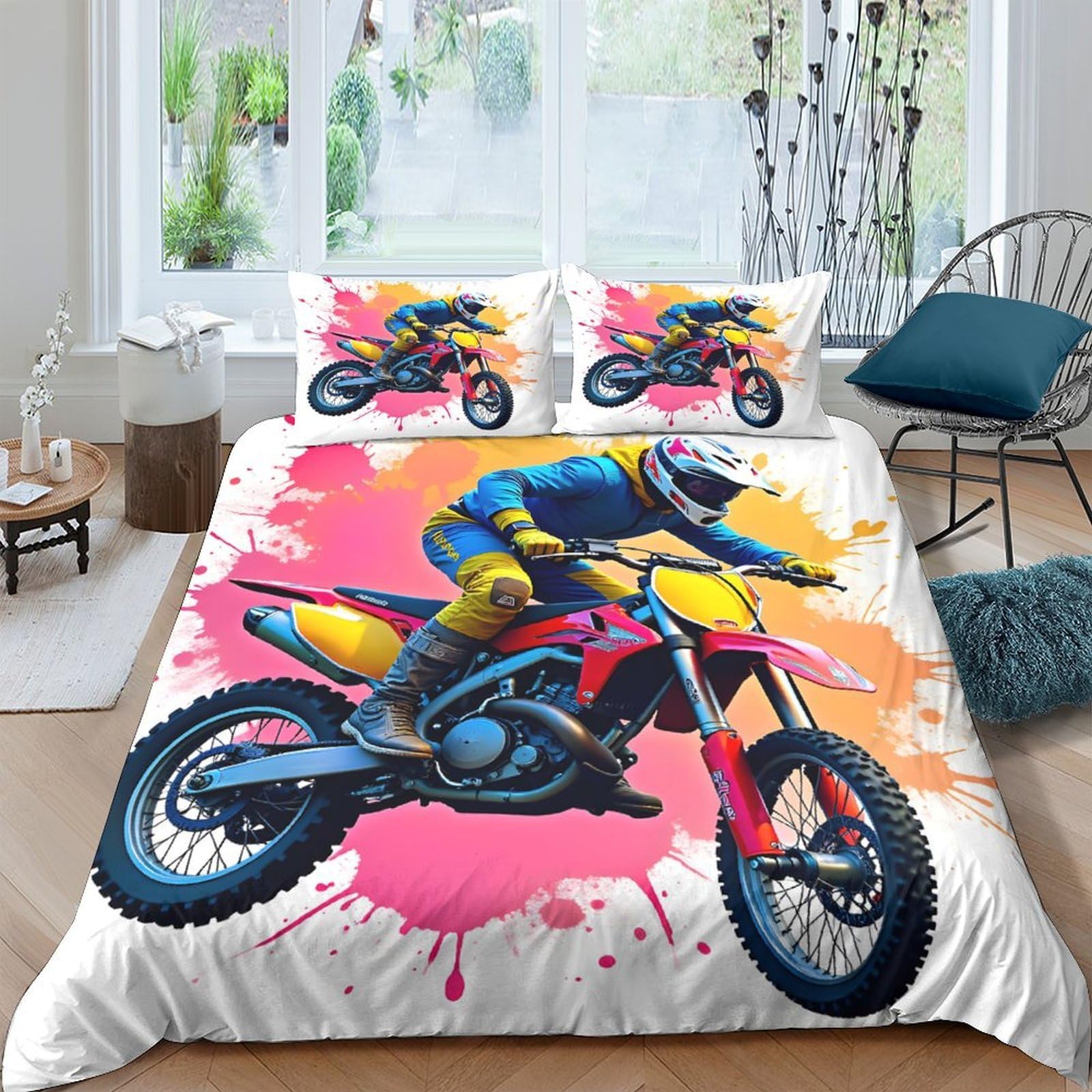 Ctjqhvkz Style-4 3D Printed Motocross Splash Fitted Sheet Microfiber Soft Breathable Dirt Bike Bed Cover For Bedroom Dorm Mattress Decor Single（135X200cm）