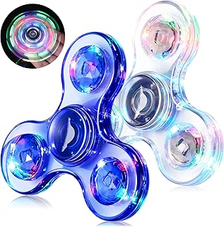WELLVO LED Fidget Spinner for Kids Adults 2Pcs, Light up Sensory Fidget Toys for Kids 4-8 8-12 Anxiety Stress Relief, Classroom Prizes Glow in The Dark Hand Spinner Boys Girls Birthday Gifts
