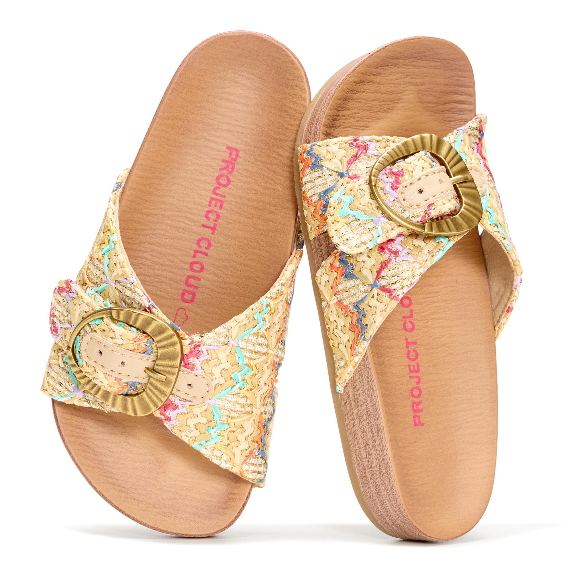 Project Cloud Girls Sandals - Adjustable Buckle Toddler Slides with Plush and Soft Insole Kids Sandals - Non-Slip and Lightweight Slides for Kids (Beaming Kids)