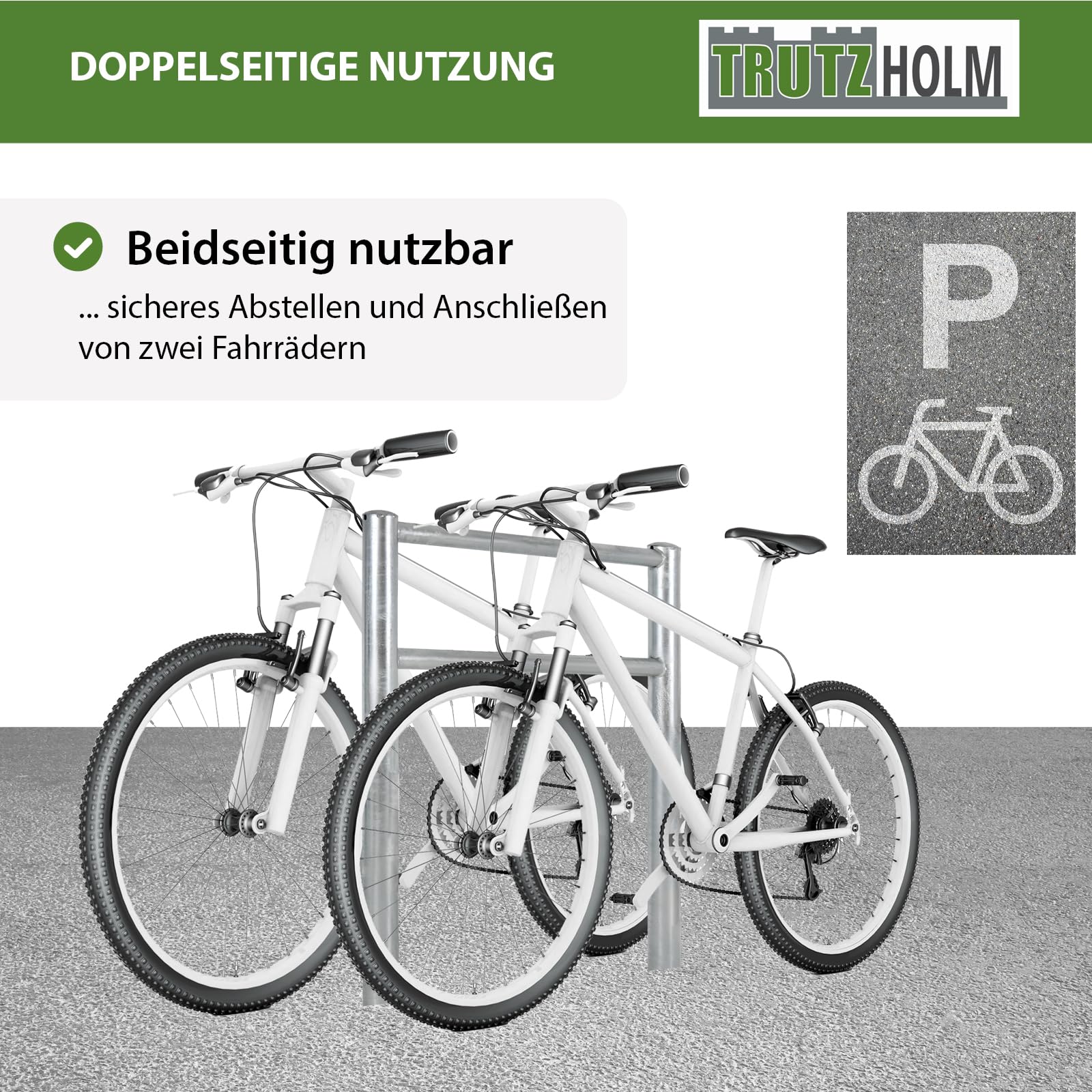 TRUTZHOLM 2x Fahrradanlehnbügel mit Knieholm 115x75 cm Stahl feuerverzinkt Ø 60 mm Anlehnbügel zum Einbetonieren Fahrradbügel Fahrradständer Parker Diebstahlsicherung Fahrrad Anlehner