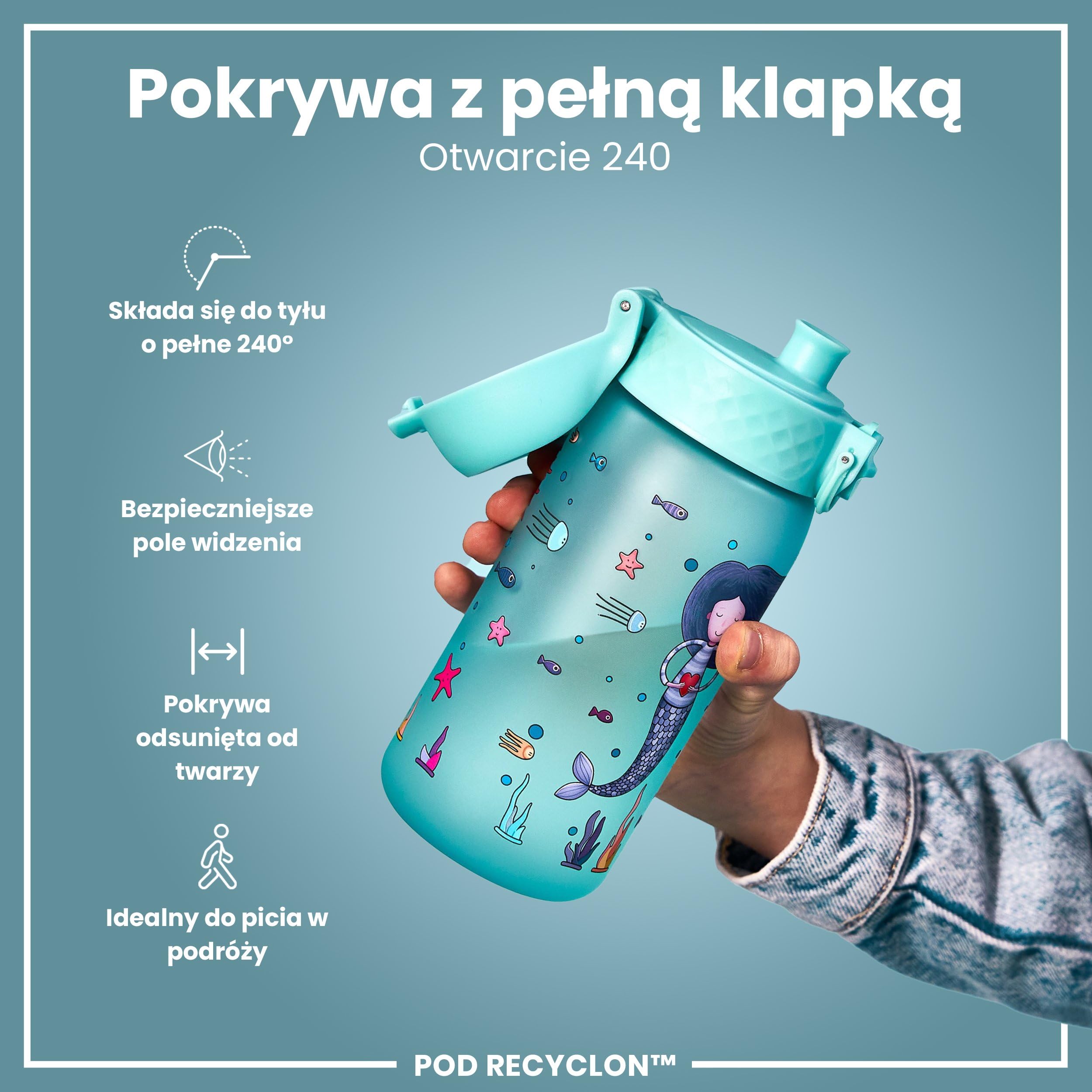 ION8 Butelka dla Dzieci, 350 ml/12 oz, Szczelna, Łatwa do Otwarcia, Bezpieczny Zamek, Można Myć w Zmywarce, Bez BPA, Uchwyt do Przenoszenia, Łatwa do Czyszczenia, Bezwonny, Syreny