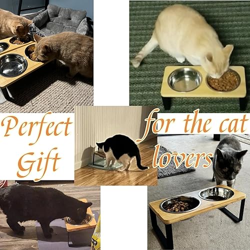 Miniatura 7 de Cuencos elevados para gatos, cuenco elevado para gatos con cuencos de acero inoxidable de 32 onzas, comedero antideslizante para gatos y cachorros,