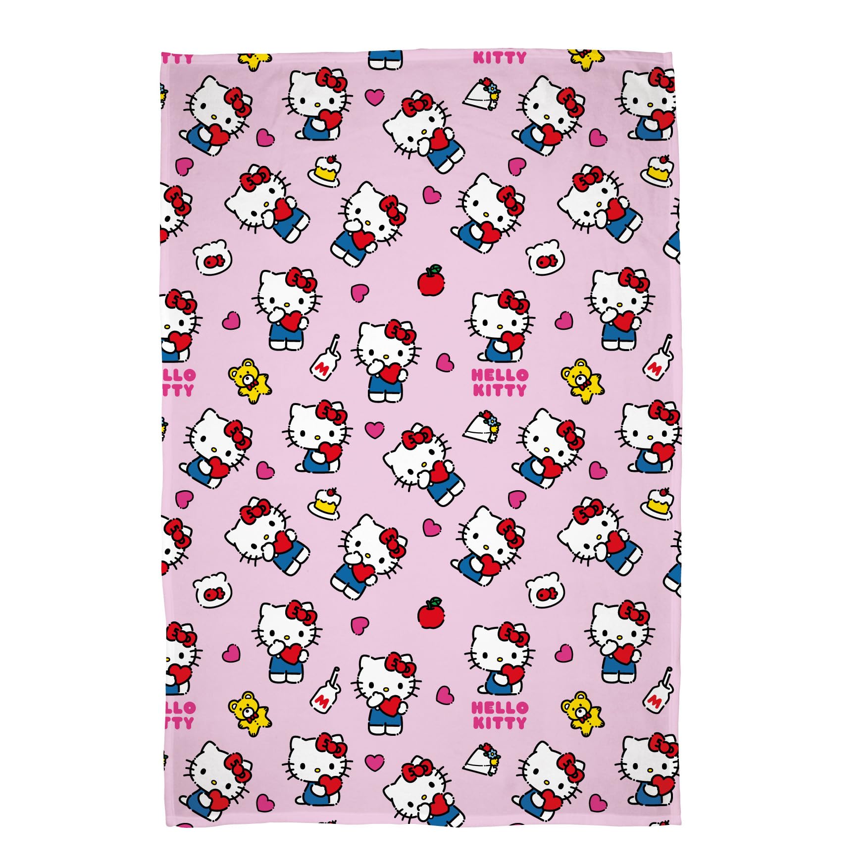 Character World Pink Hello Kitty Officially Licensed Fleece Blanket | Super Soft Warm Design With Teddy And Milk Bottles | Perfect For Home, Bedroom, Sleepovers & Camping 100 X 150Cm