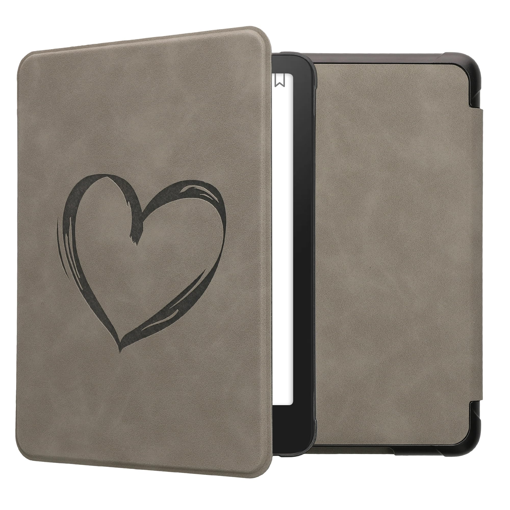 kwmobile Cover Compatible with Amazon Kindle Paperwhite (2024)/Colorsoft Cover - eReader Case - Brushed Heart Grey