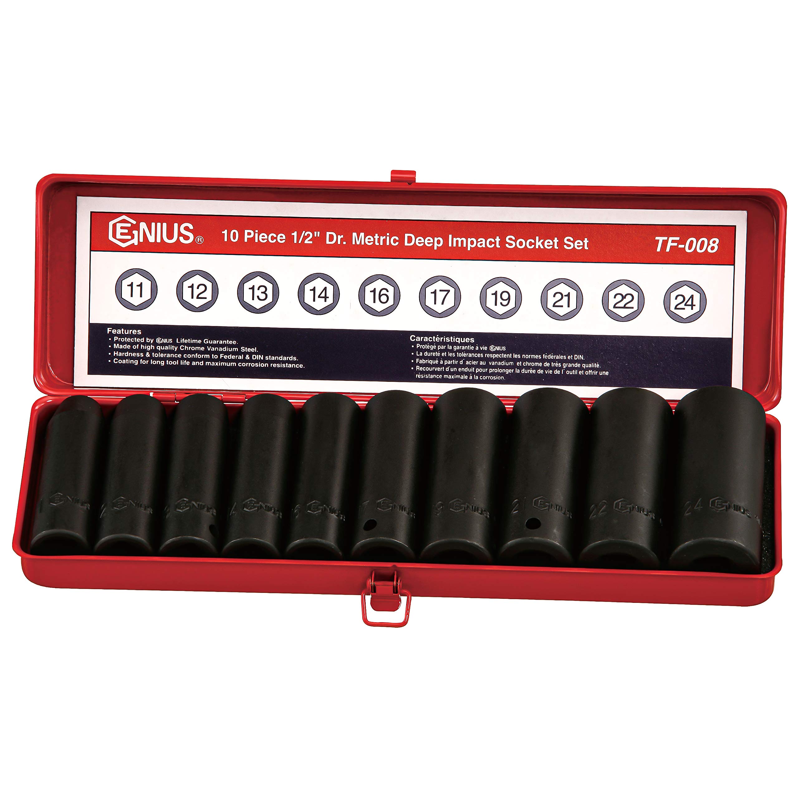 Genius Tools tf-008–1 1/5,1 cm Drive Metrisches Deep Impact Socket Set, 10-tlg.