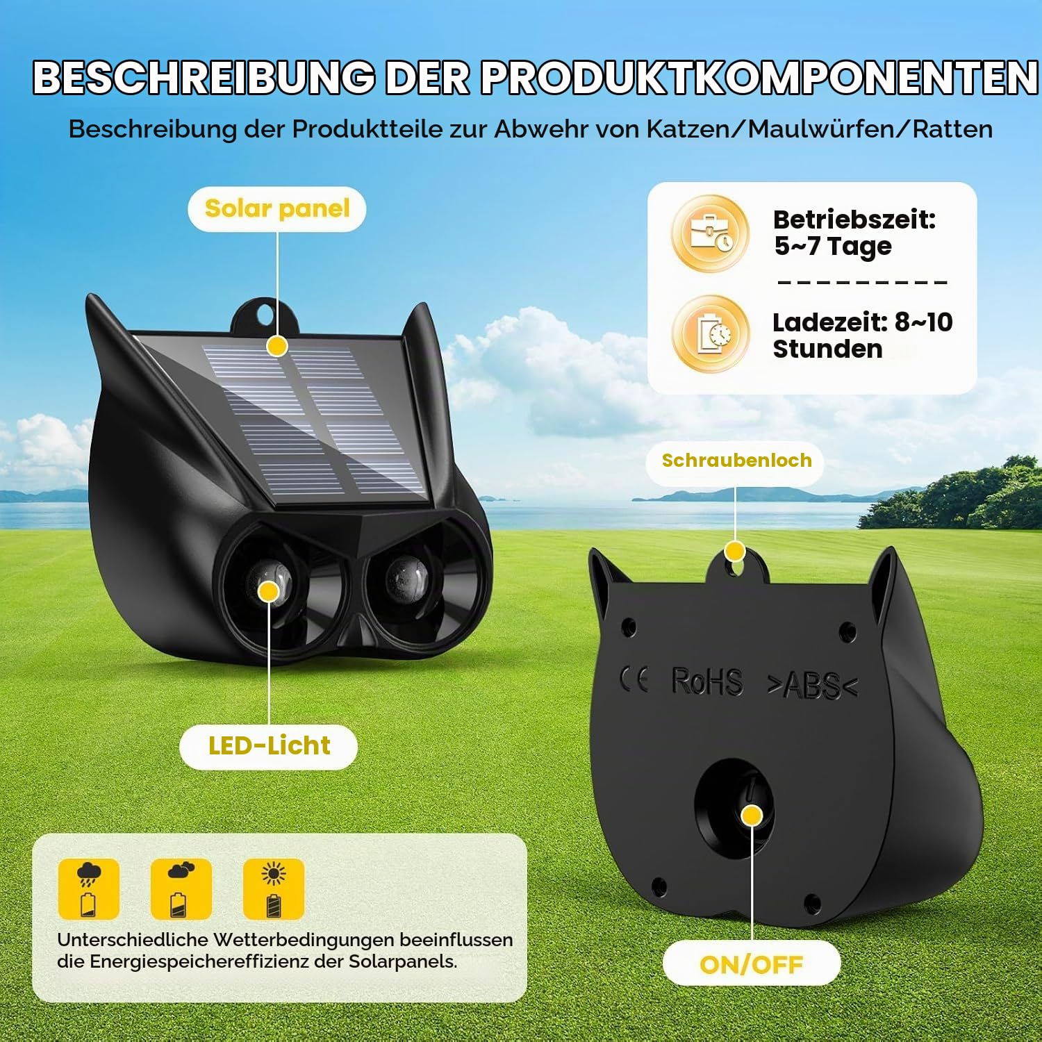 Marderschreck Solar 4er Pack,Marderabwehr,Katzenschreck für Garten,Katzenabwehr für den Außenbereich mit rotem Blinklicht Blitzlicht,IP44 wasserdicht,Marderschreck Garten,gegen Marder,Fuchs,Waschbär