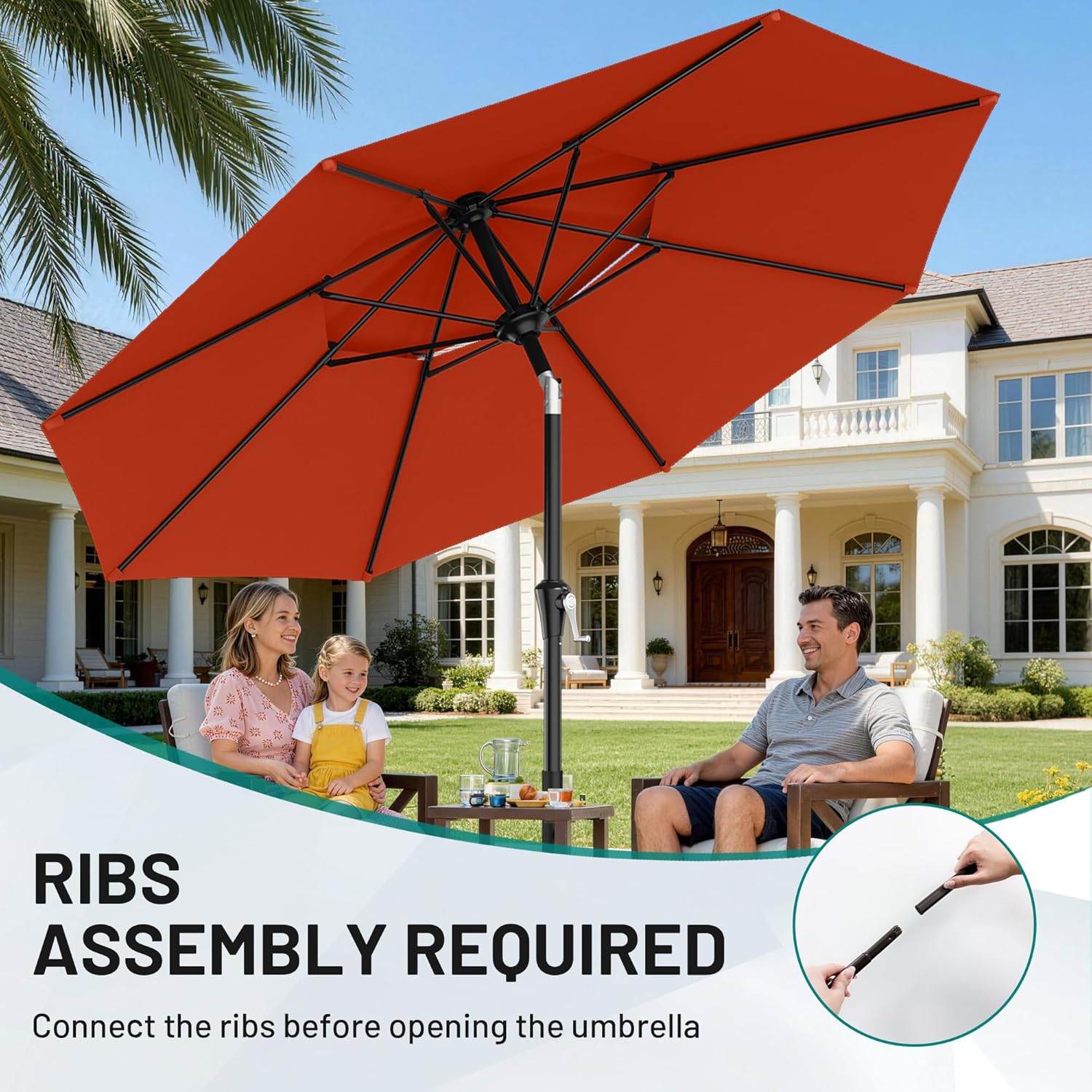 AreShark 10ft 2 Tiers Patio Umbrella - Outdoor Umbrella Waterproof UV Protection, Market Table Umbrella w/Push Button Tilt&Crank for Pool, Porch, Garden(Orange)