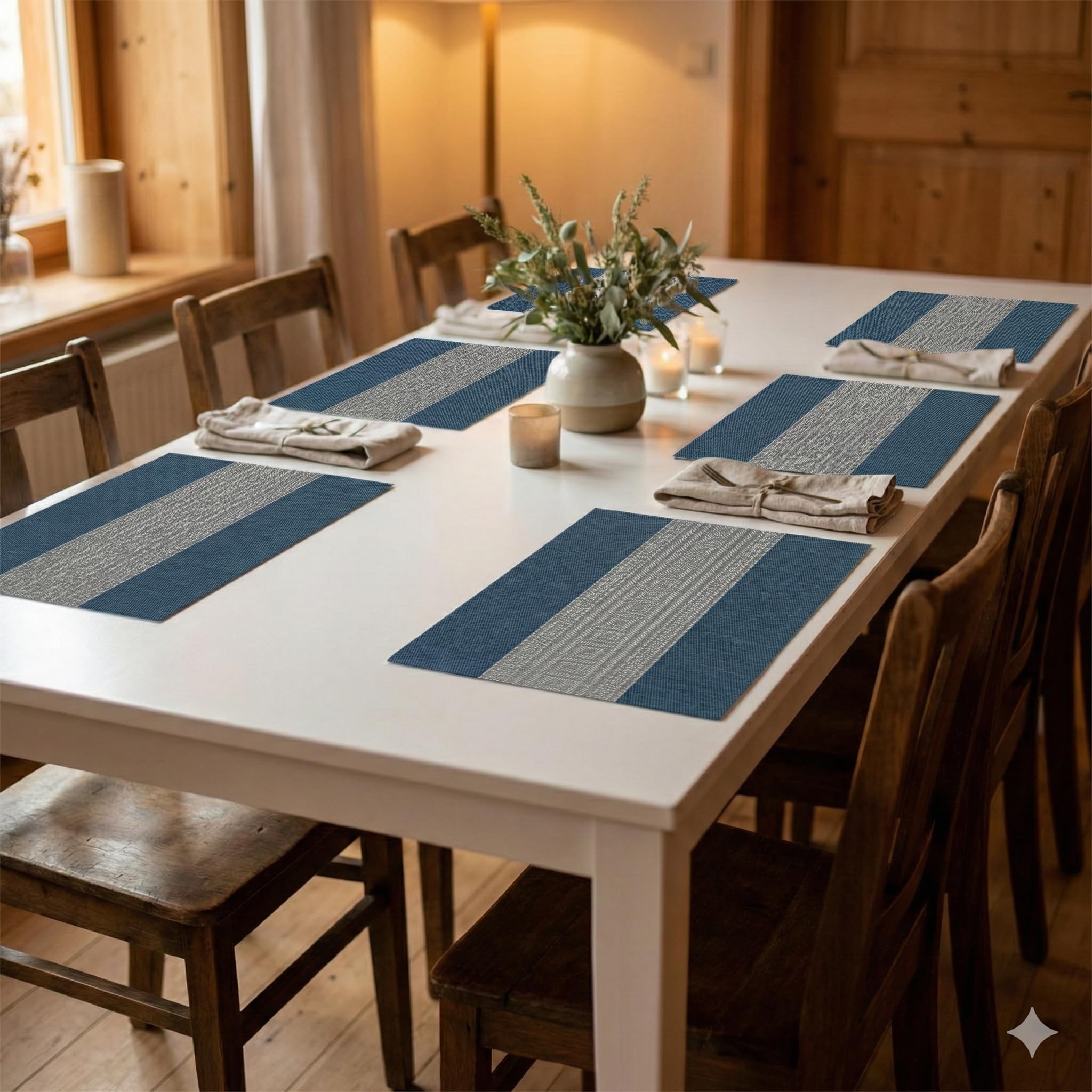 YELONA Placemats Set of 6, Heat-Resistant Woven Vinyl Table Mats, Non-Slip & Washable Dining Tablemats for Kitchen & Dinner Decor, Midnight Blue (45cm x 30cm)