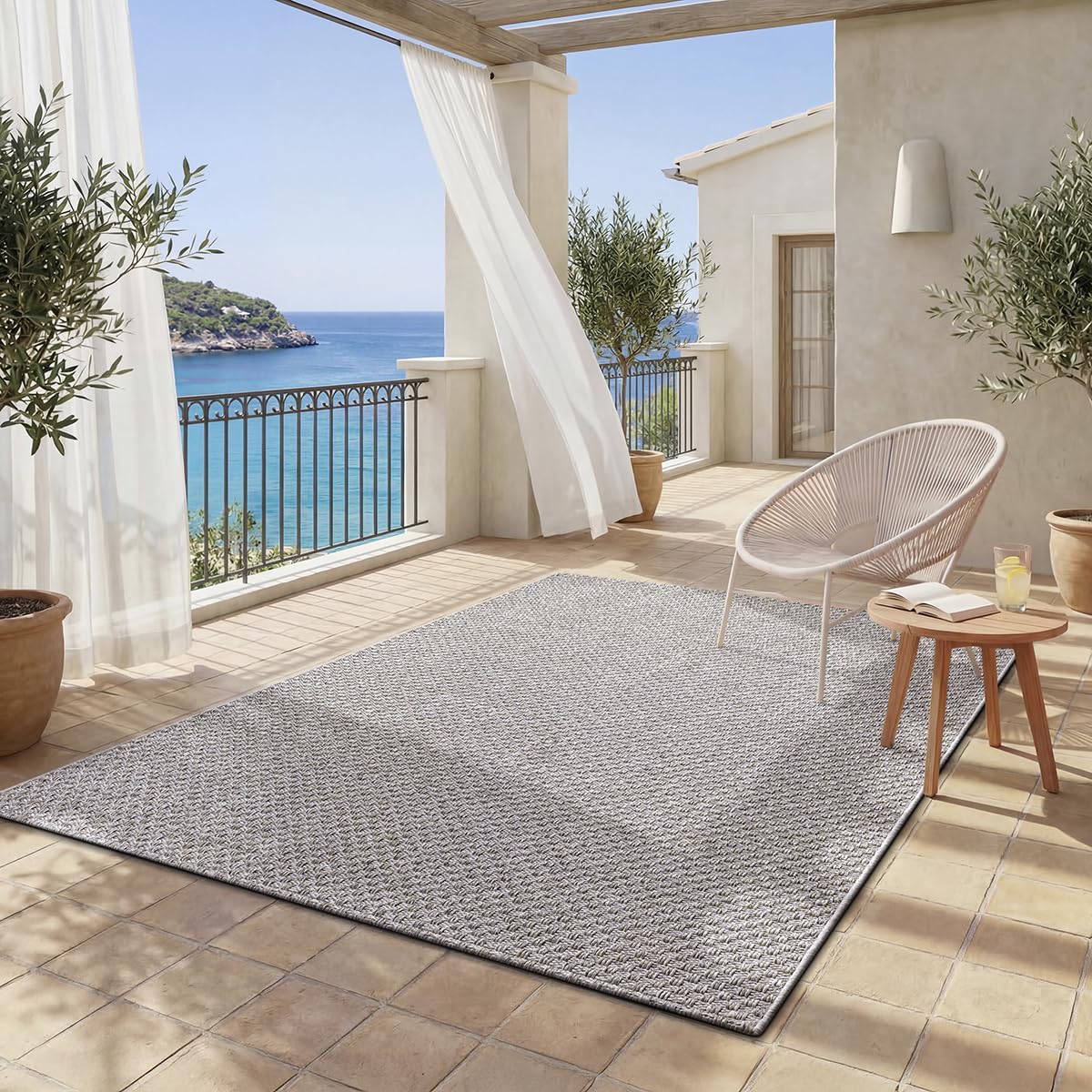 the carpet Maldives – Durable outdoor rug with Boho and Vintage design, weather-resistant and easy to clean, for balcony, terrace & garden, Grey, 140 x 200 cm