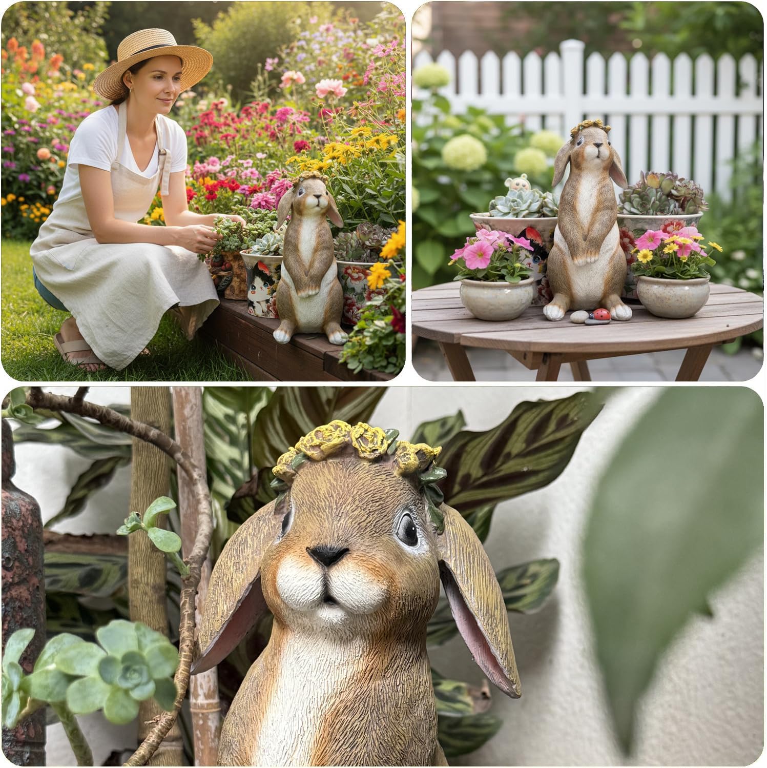 Bunny Garden Statue,Funny Rabbit Figurines Resin Animals Outdoor Statue Bunny Figurines for Yard Porch Patio, Easter Decorations Gifts for Grandma Mom Women,11.2In