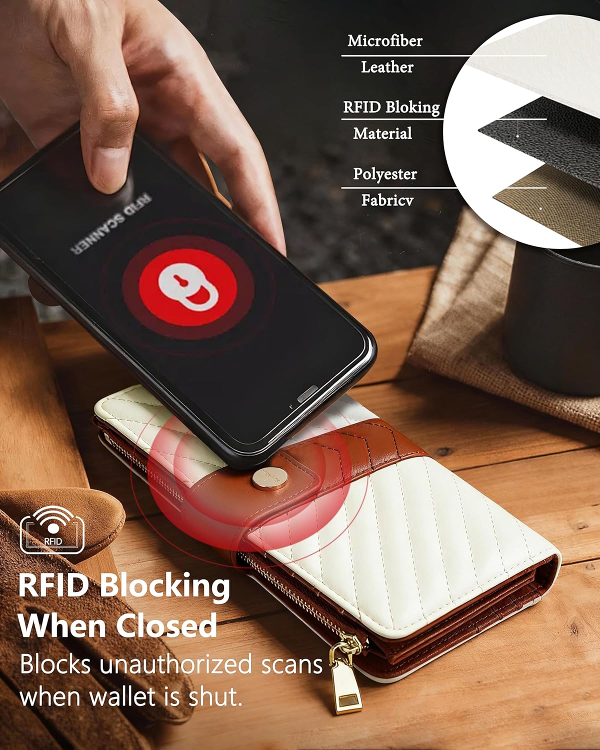 Women Wallet RFID Blocking Trifold Wallet Slim Leather Wallet Large Capacity Credit Card Holder Thin Wallet with Zipper Pocket - Image 6