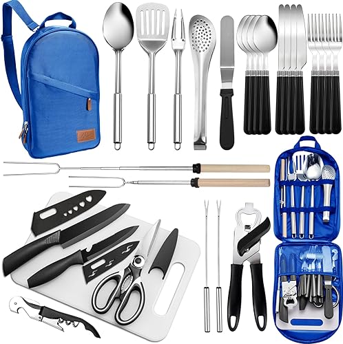 Miniatura 8 de Portable Camping Kitchen Utensil Set-27 Piece Cookware Kit, Stainless Steel Outdoor Cooking and Grilling Utensil Organizer Travel Set Perfect for
