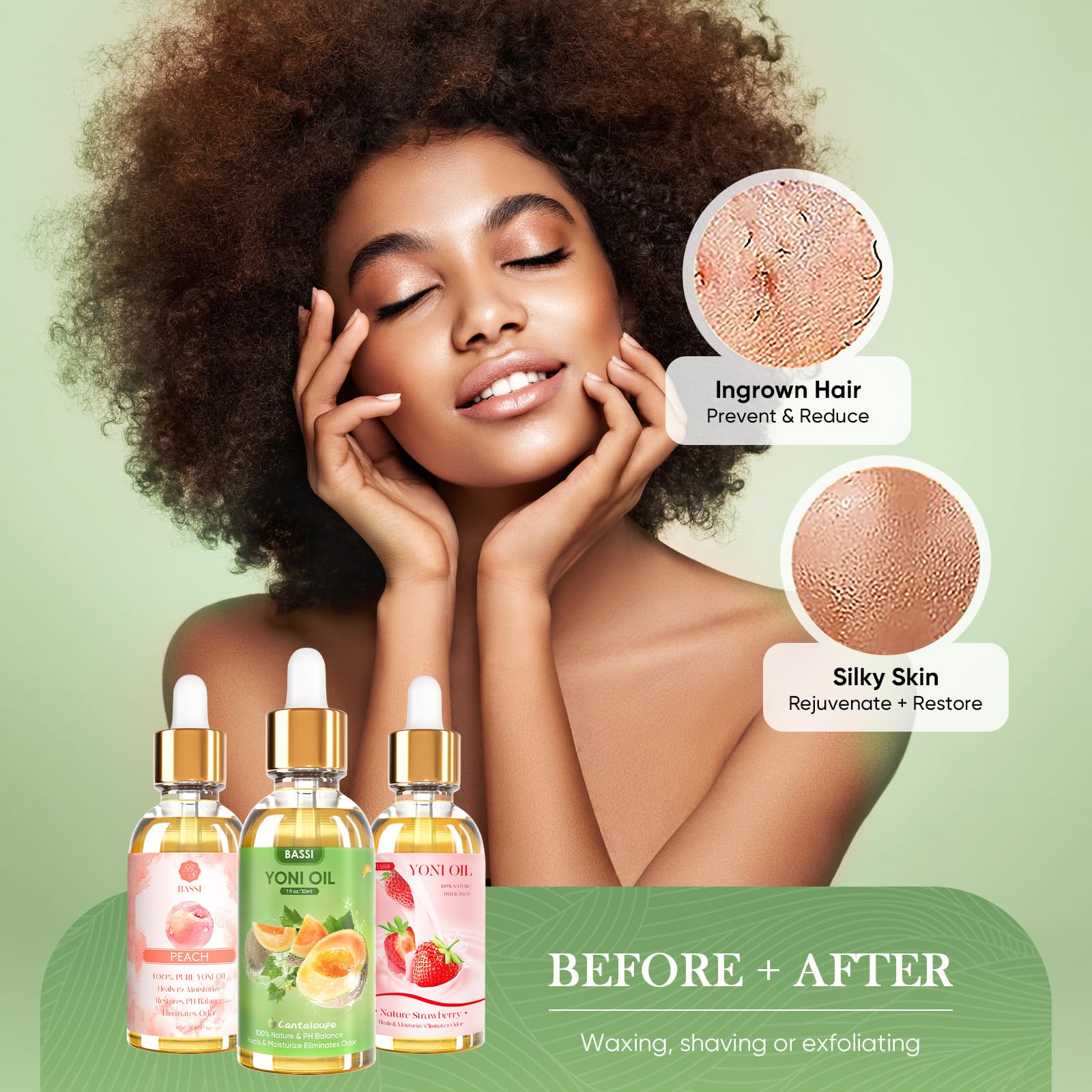 3 PCS Natural Yoni Oil for Women -Feminine Oil Vaginal Moisturizer - Reduces Odor, Restores pH Balance, Helps with Vaginal Itch, Herbal Yoni Blend with Strawberry Peach Hami Melon