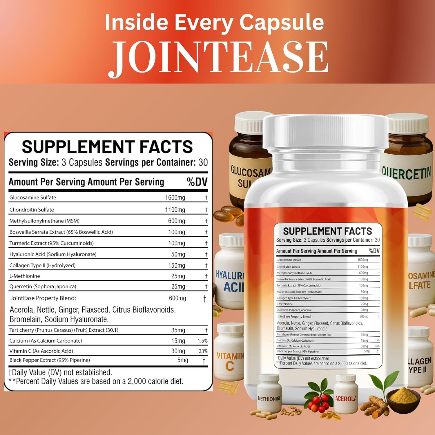 Glucosamine Chondroitin MSM Supplement – with Hyaluronic Acid, Collagen, Boswellia, Turmeric, Quercetin & Flaxseed – Joint Support Complex for Mobility & Flexibility for Men & Women – 90 ct - Image 5