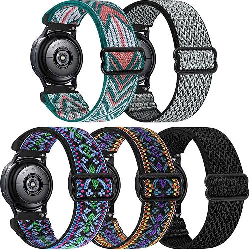 Paquete de 5 correas elásticas de nailon compatibles con Samsung Galaxy Watch Active 2 de 1.575 pulgadas, 1.732 pulgadas, Active 1.575