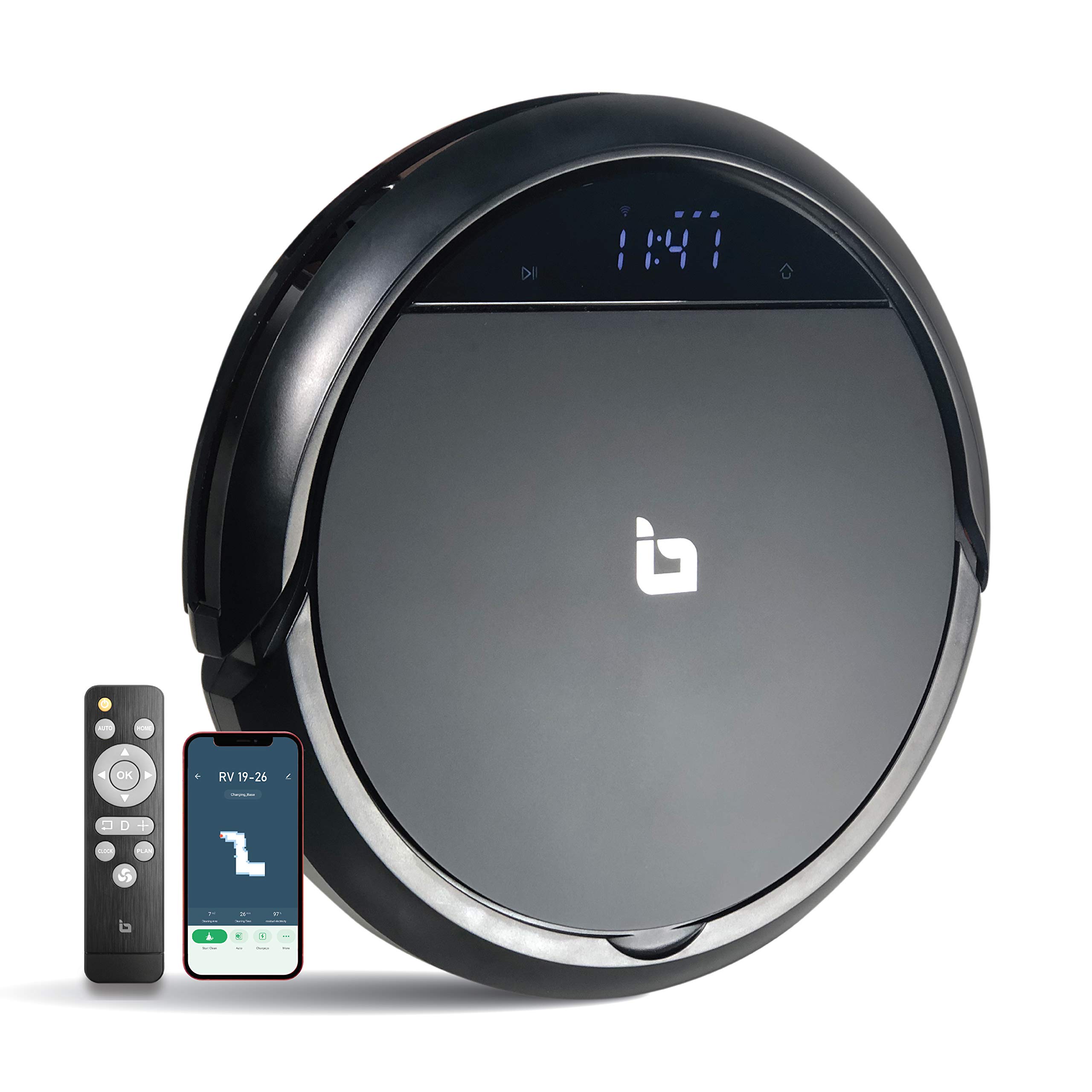 IBELL Robotic Vacuum Cleaner (Black), Upgraded, Super-Thin, Sweep & Mop, Automatic Self-Charging, Daily Schedule Cleaning, Ideal for Pet Hair, Hard Floor and Low Pile Carpet - 1 Year Warranty
